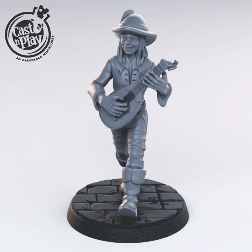 3D Printed Cast n Play - Human Bard 28mm 32mm D&D