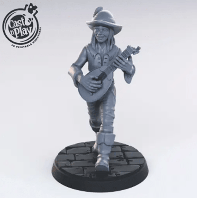 3D Printed Cast n Play - Human Bard 28mm 32mm D&D