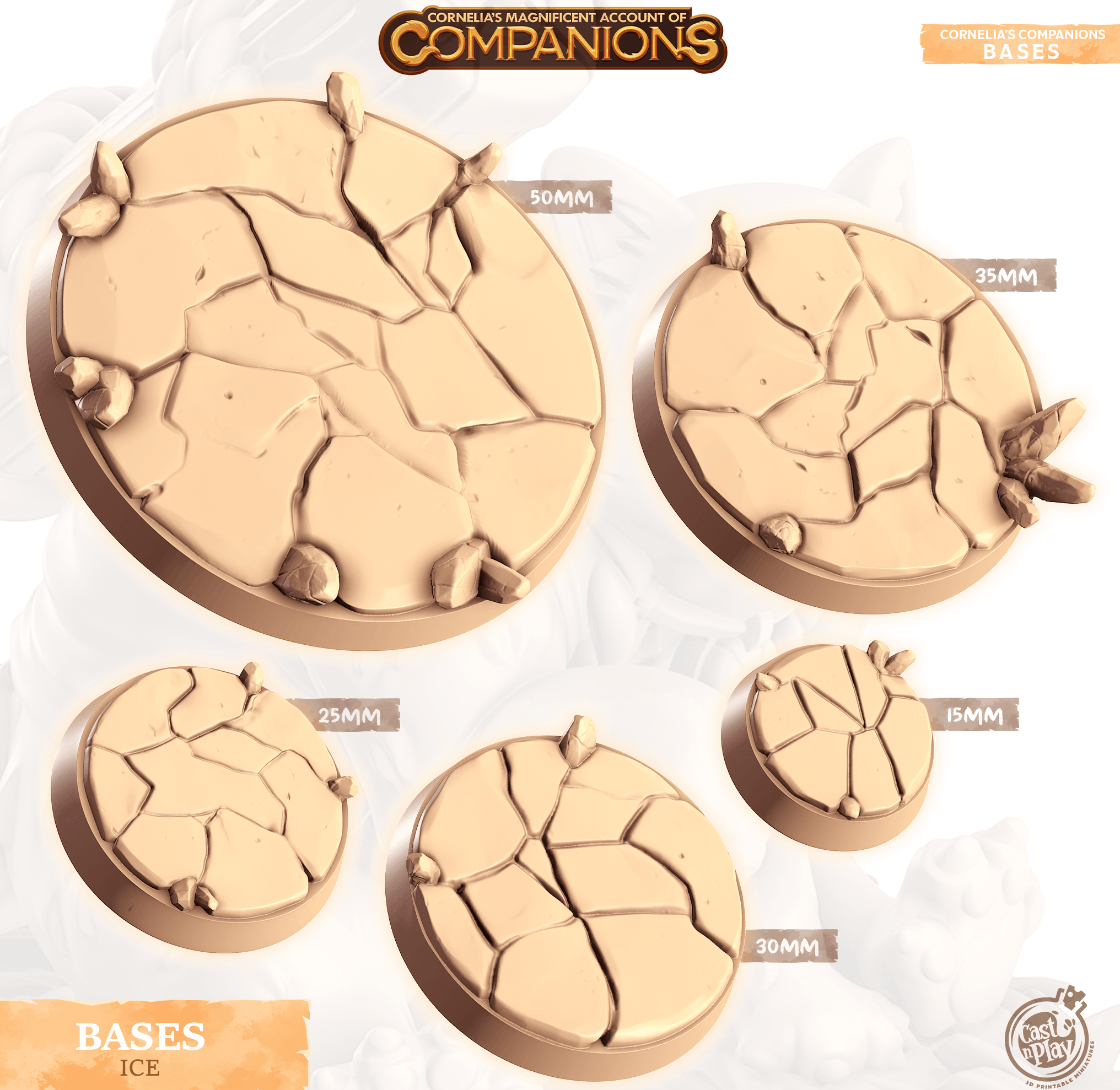 3D Printed Cast n Play Ice Bases Companion's Bases - Master Pack Companions 28mm 32mm D&D