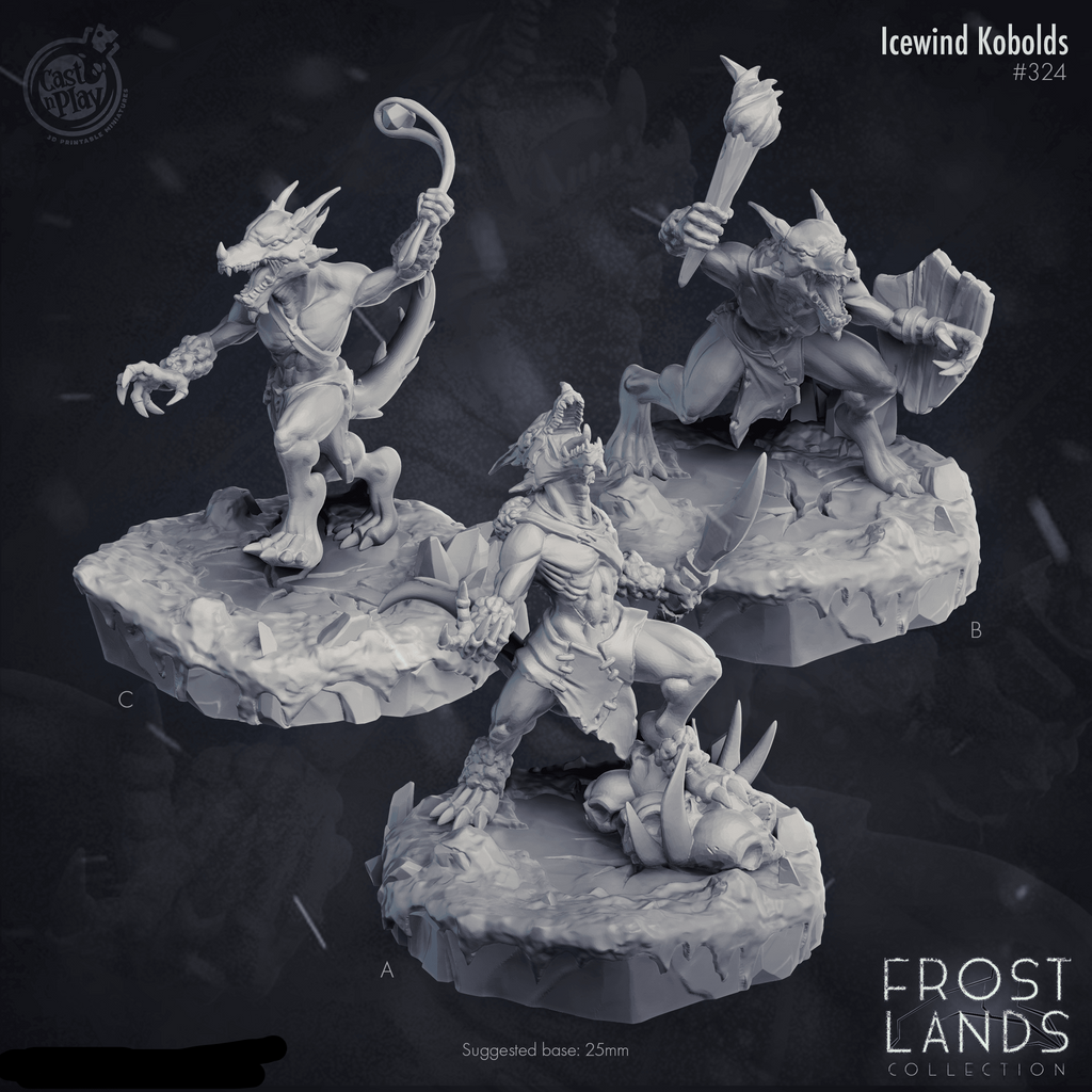 3D Printed Cast n Play Icewind Kobolds Frost Lands 28mm 32mm D&D