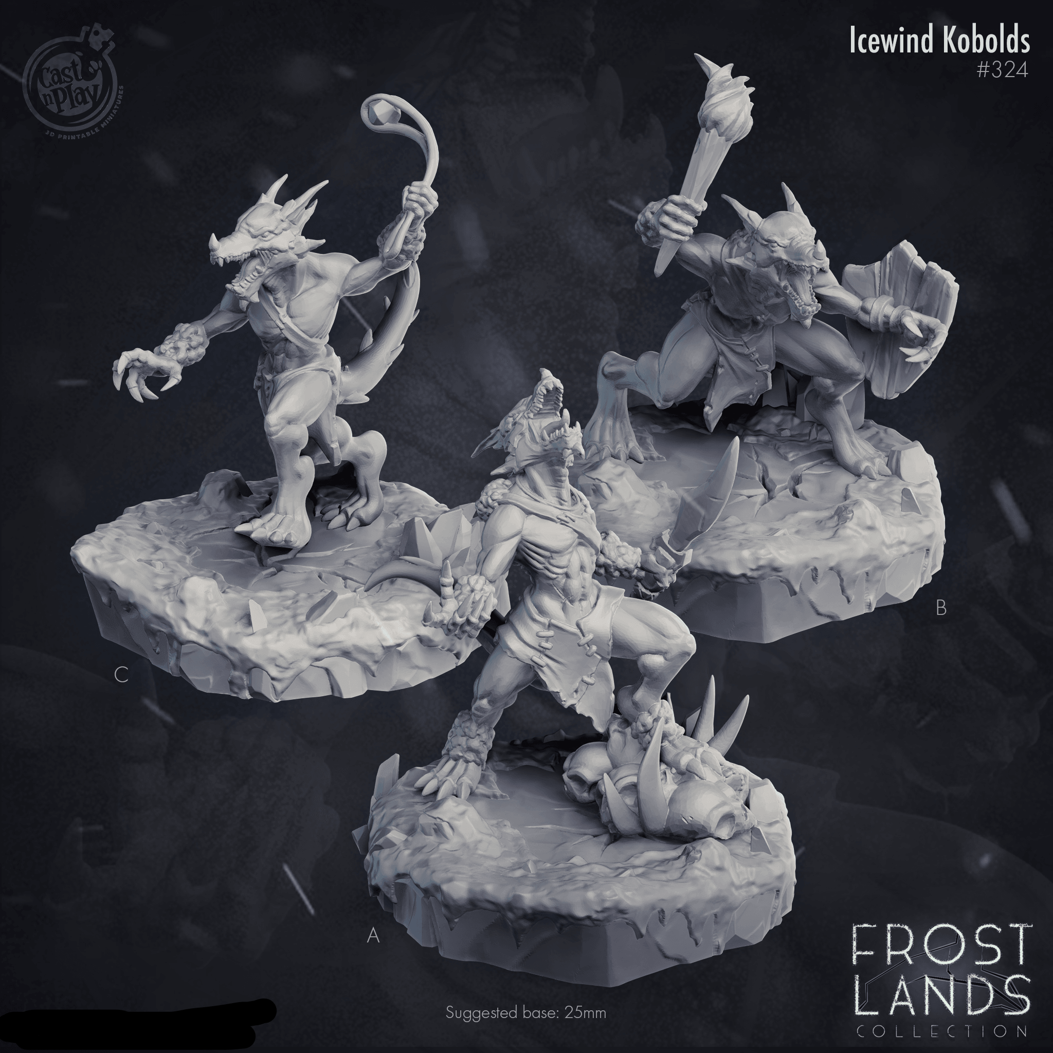 3D Printed Cast n Play Icewind Kobolds Frost Lands 28mm 32mm D&D