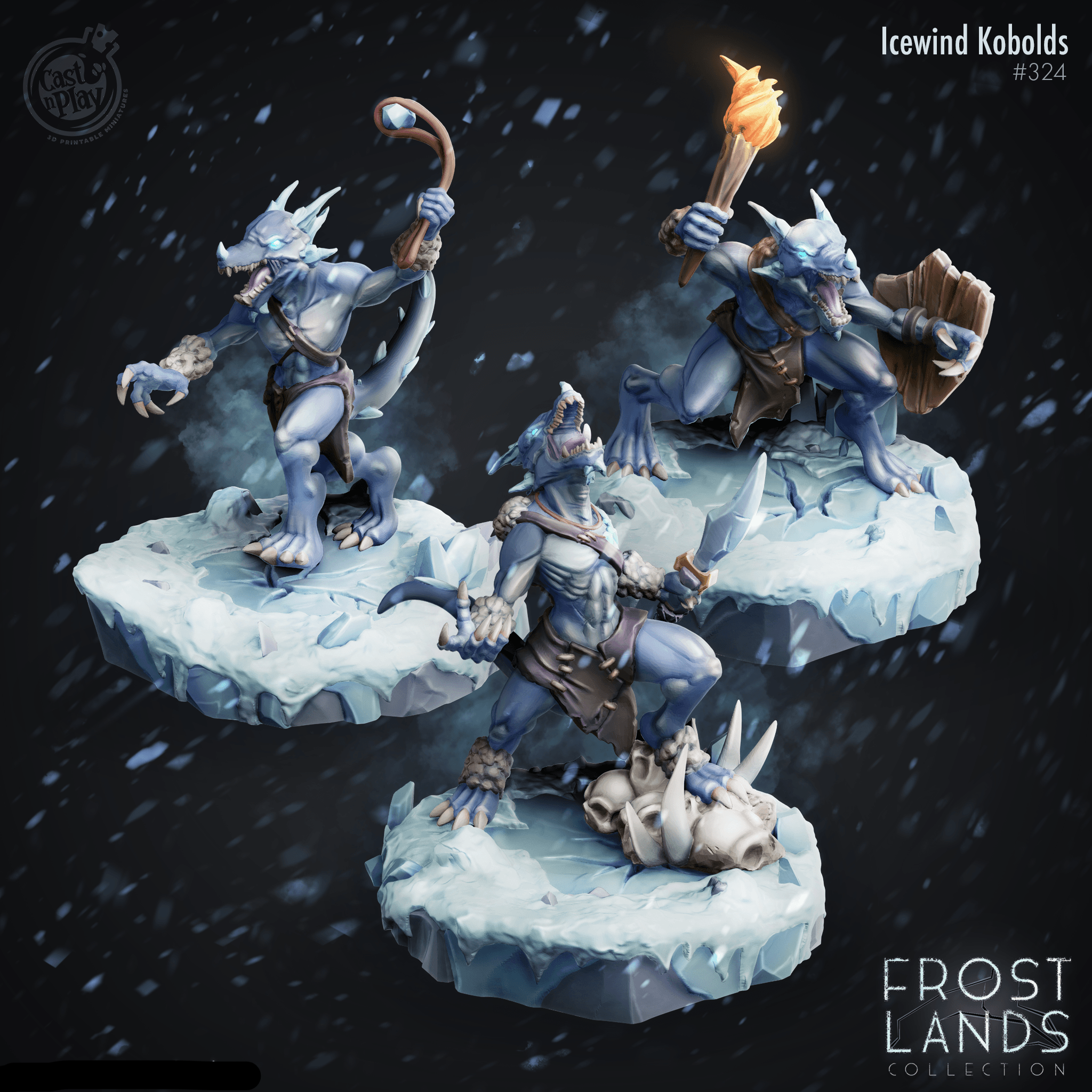 3D Printed Cast n Play Icewind Kobolds Frost Lands 28mm 32mm D&D
