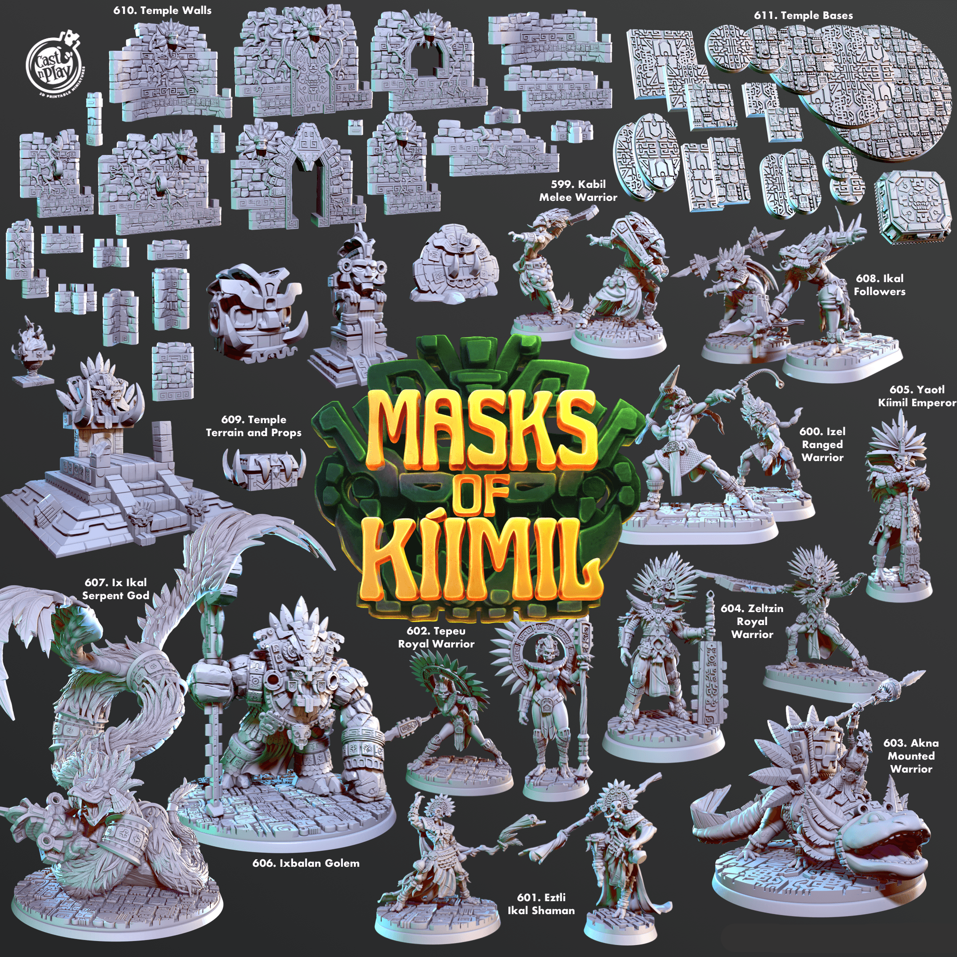 3D Printed Cast n Play Kabil, Melee Warrior Masks of Kiimil 28 32mm D&D