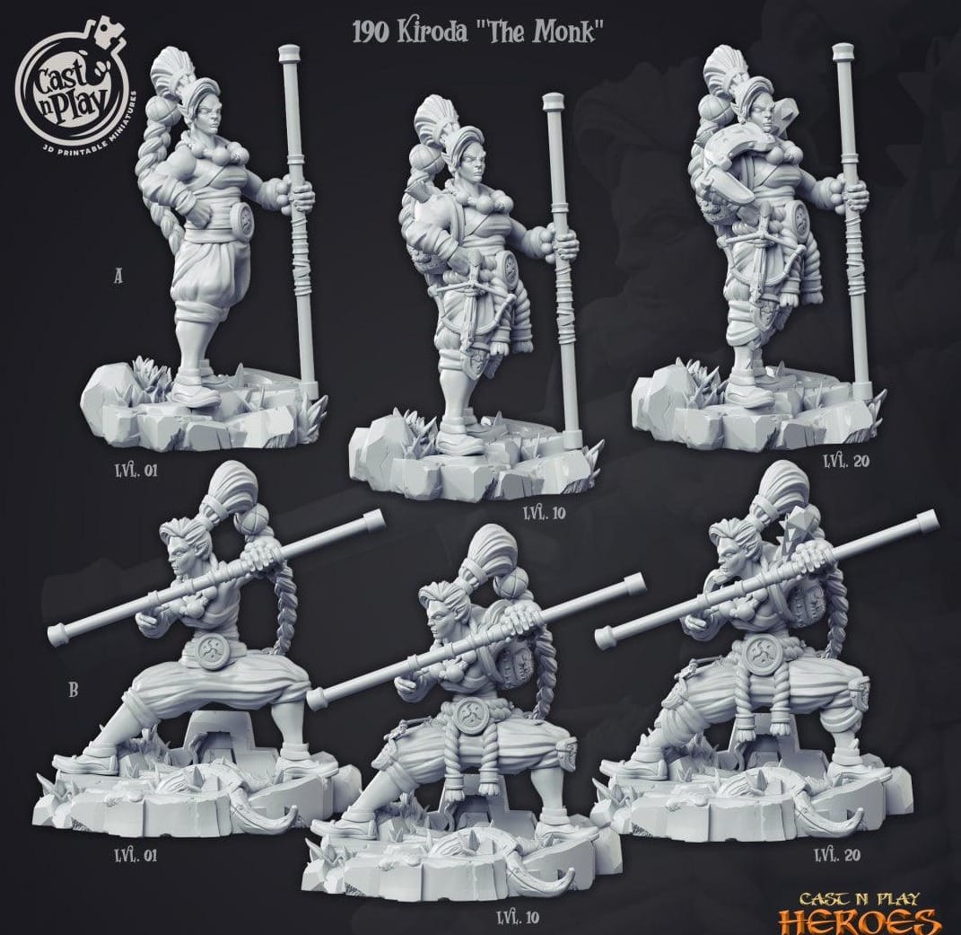 3D Printed Cast n Play Kiroda the Monk Heroes Vol. 1 28mm 32mm D&D