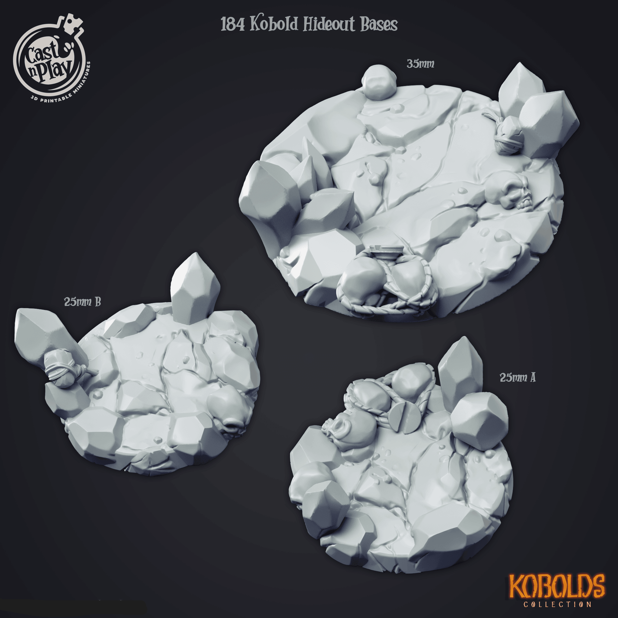 3D Printed Cast n Play Kobold Bases- Kobolds Collection 28mm 32mm D&D