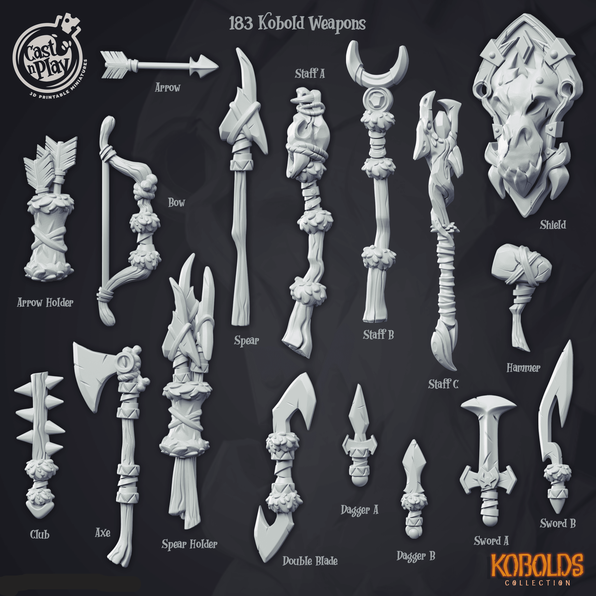 3D Printed Cast n Play Kobolds Collection - Kobold Weapons 28mm 32mm D&D