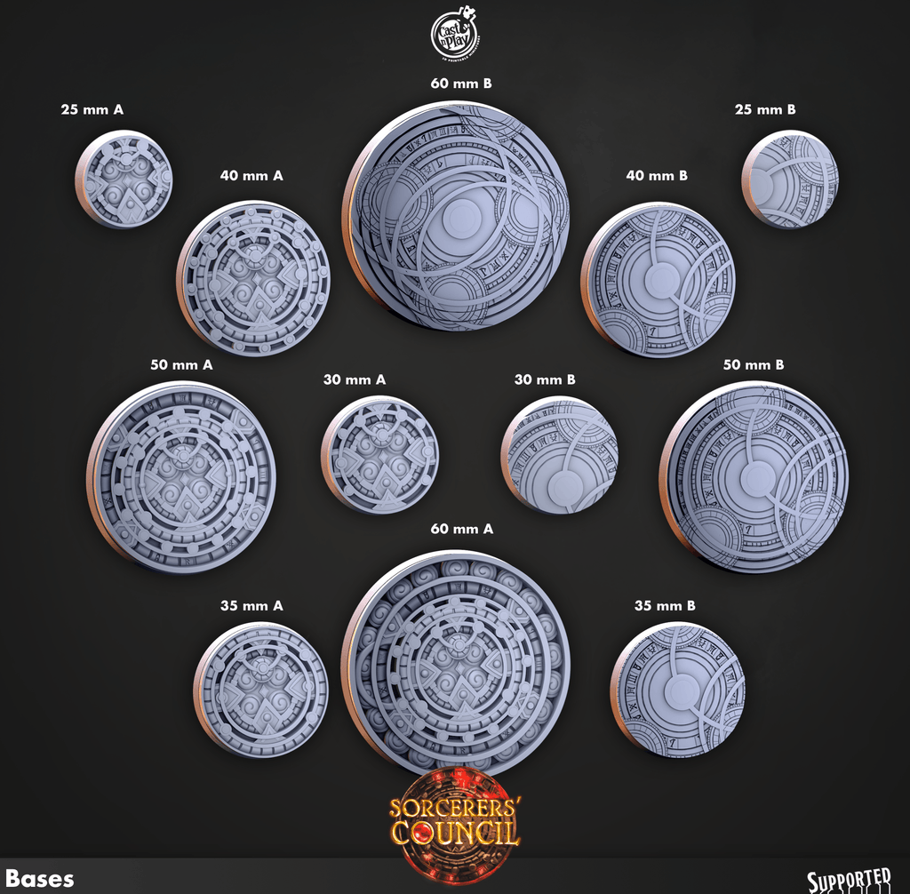 3D Printed Cast n Play Legion Bases Sorcerers Council Set 28mm 32mm D&D