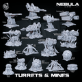 3D Printed Cast n Play Mines And Turrets Nebula All Out War 28mm 32mm D&D