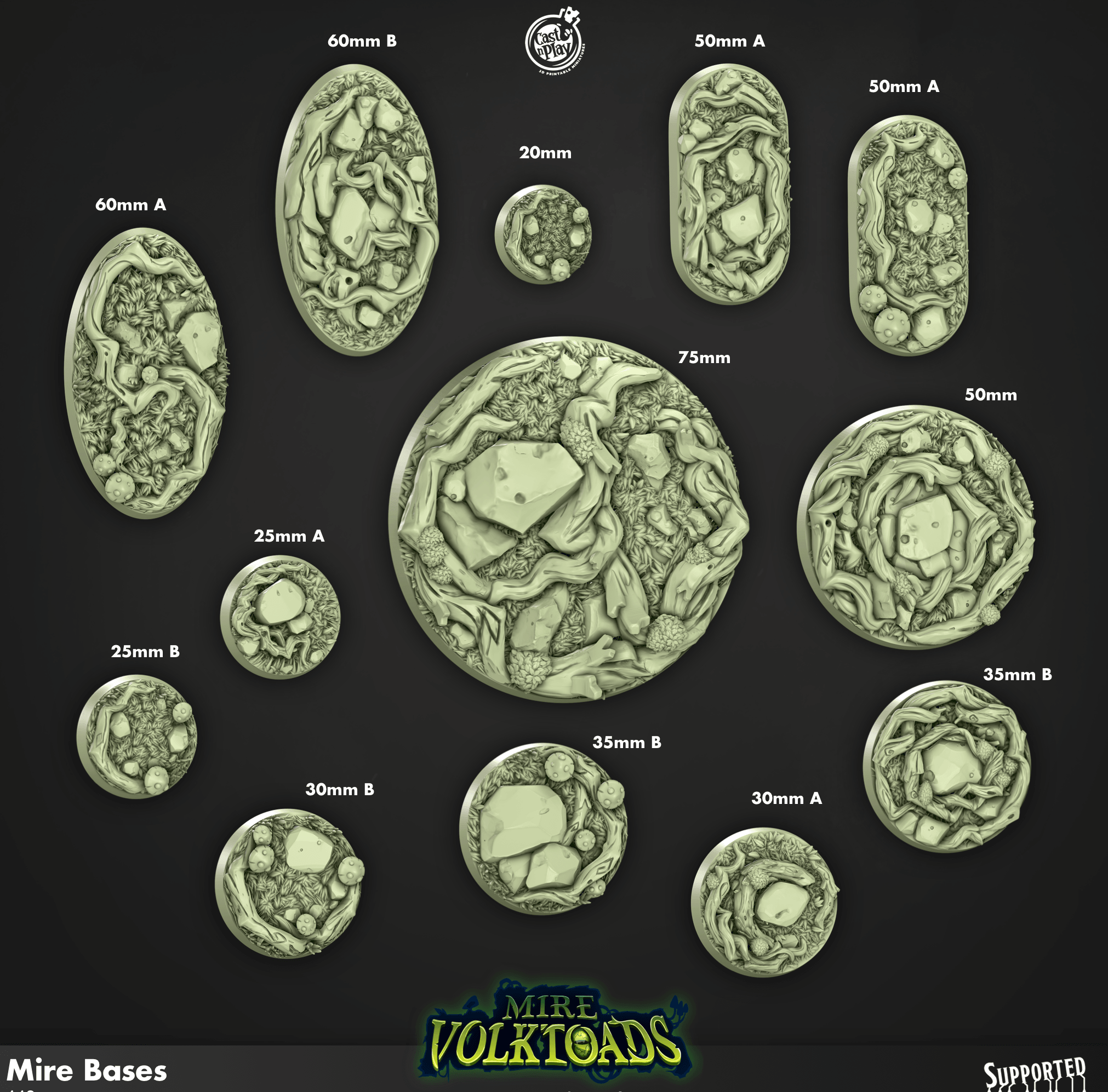 3D Printed Cast n Play Mire Bases Mire Volktoads Set 28mm 32mm D&D