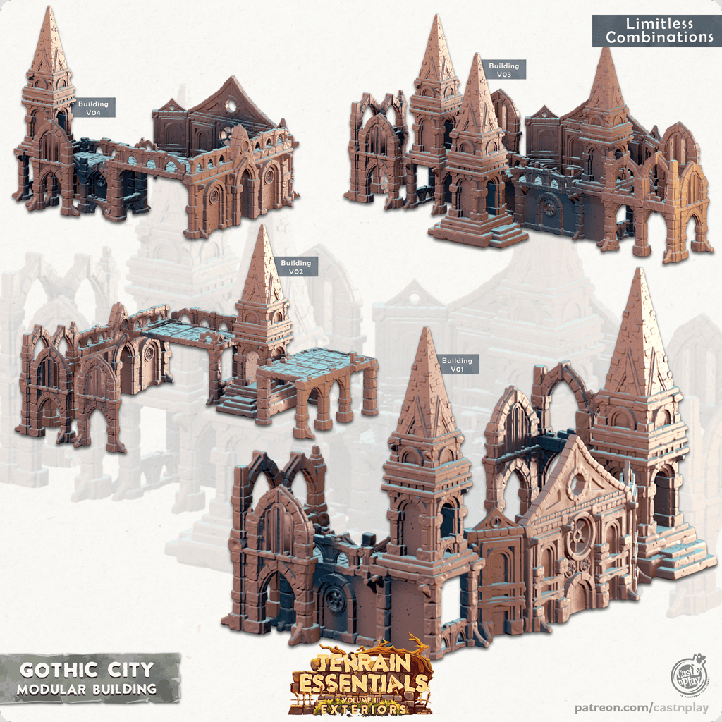3D Printed Cast n Play Modular Building Gothic City Set 28mm 32mm D&D