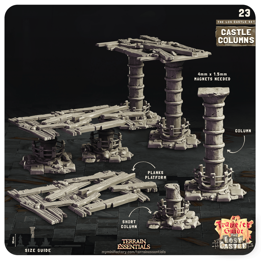 3D Printed Cast n Play Modular Columns The Lost Castle Terrain Set 28mm 32mm D&D