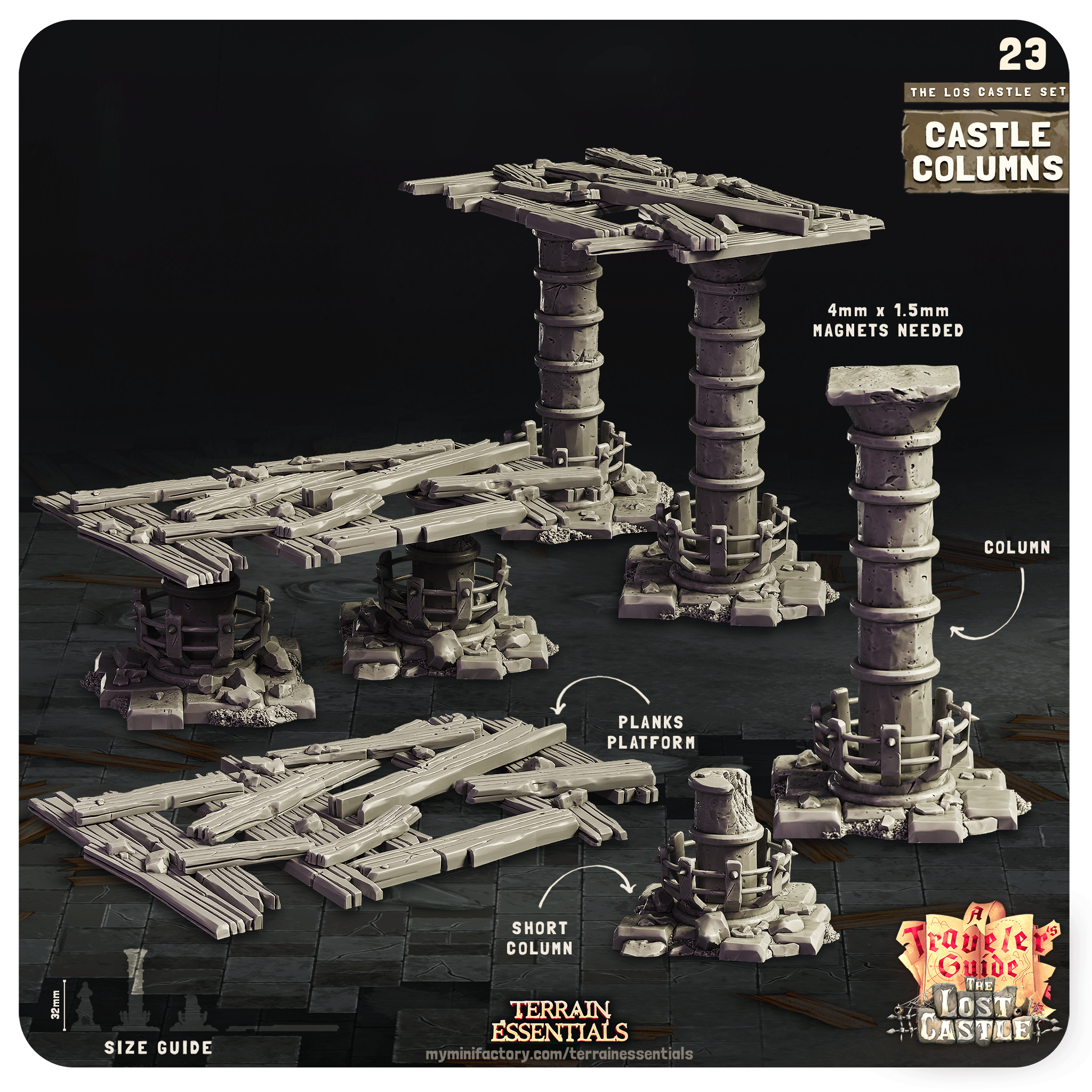 3D Printed Cast n Play Modular Columns The Lost Castle Terrain Set 28mm 32mm D&D