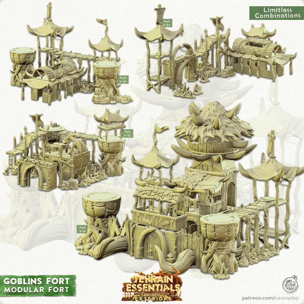 3D Printed Cast n Play Modular Fort Goblins Fort Set 28mm 32mm D&D