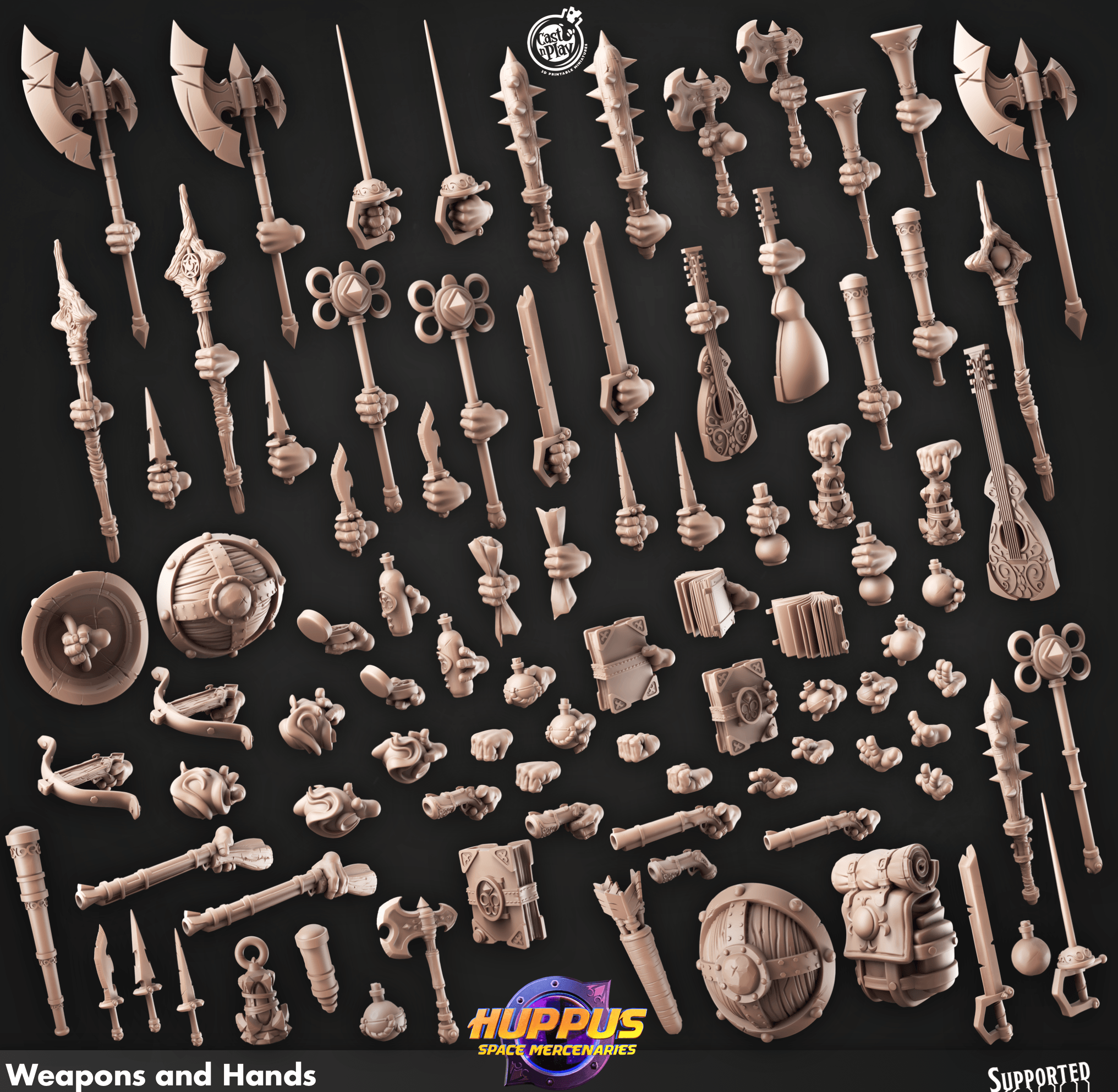 3D Printed Cast n Play Modular Hands Huppus, Space Mercenaries Set 28mm 32mm D&D