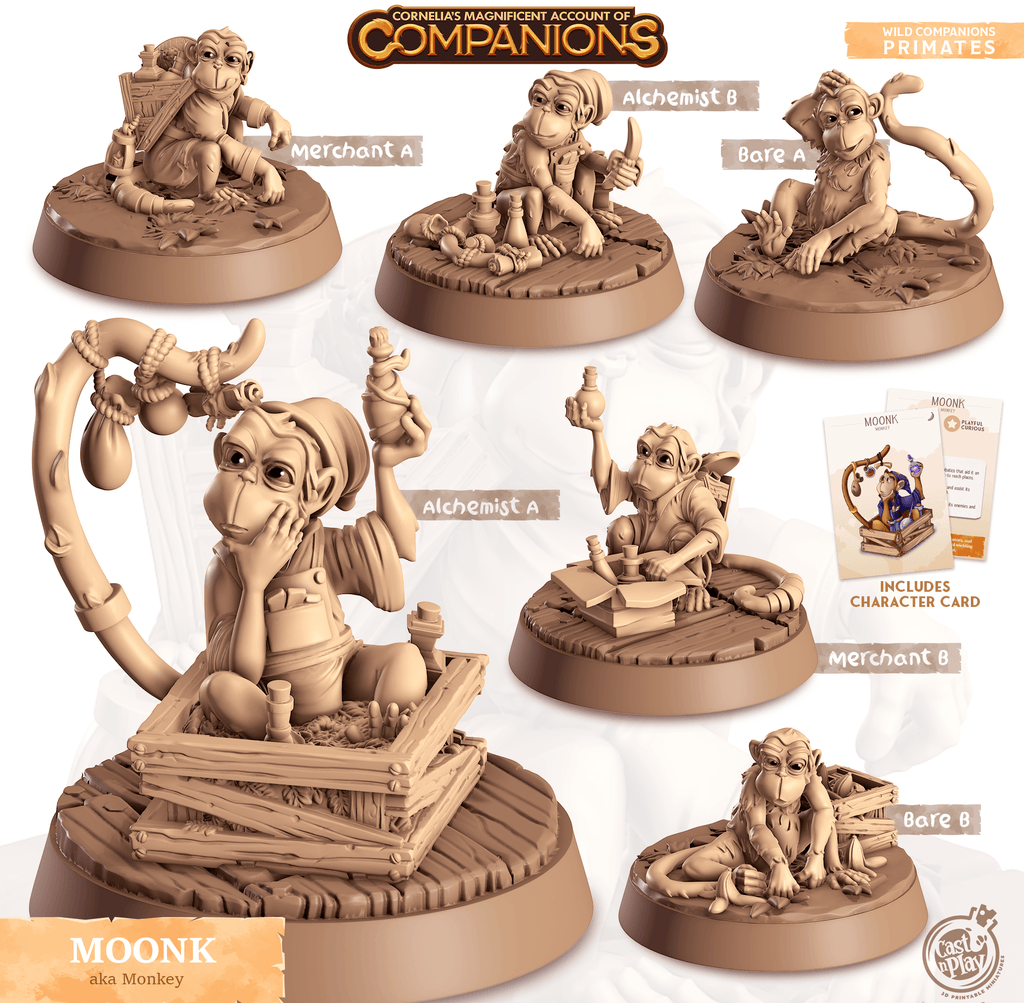 3D Printed Cast n Play Moonk - Monkey Companions 28mm 32mm D&D