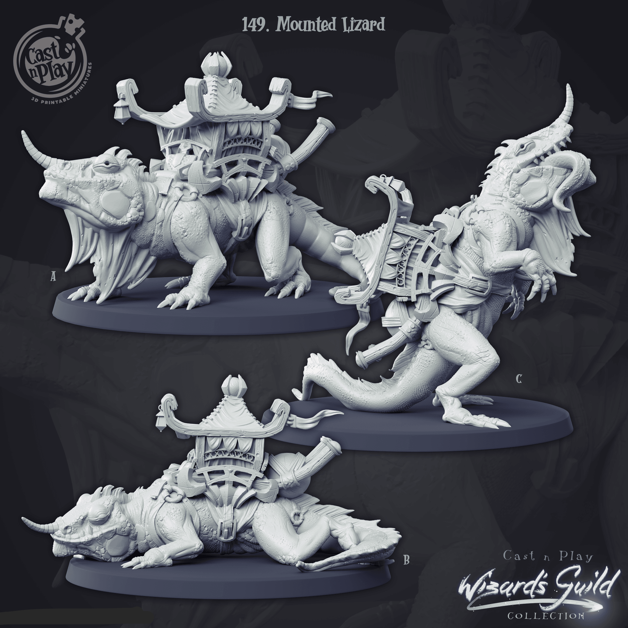 3D Printed Cast n Play Mounted Lizard 28mm 32mm D&D