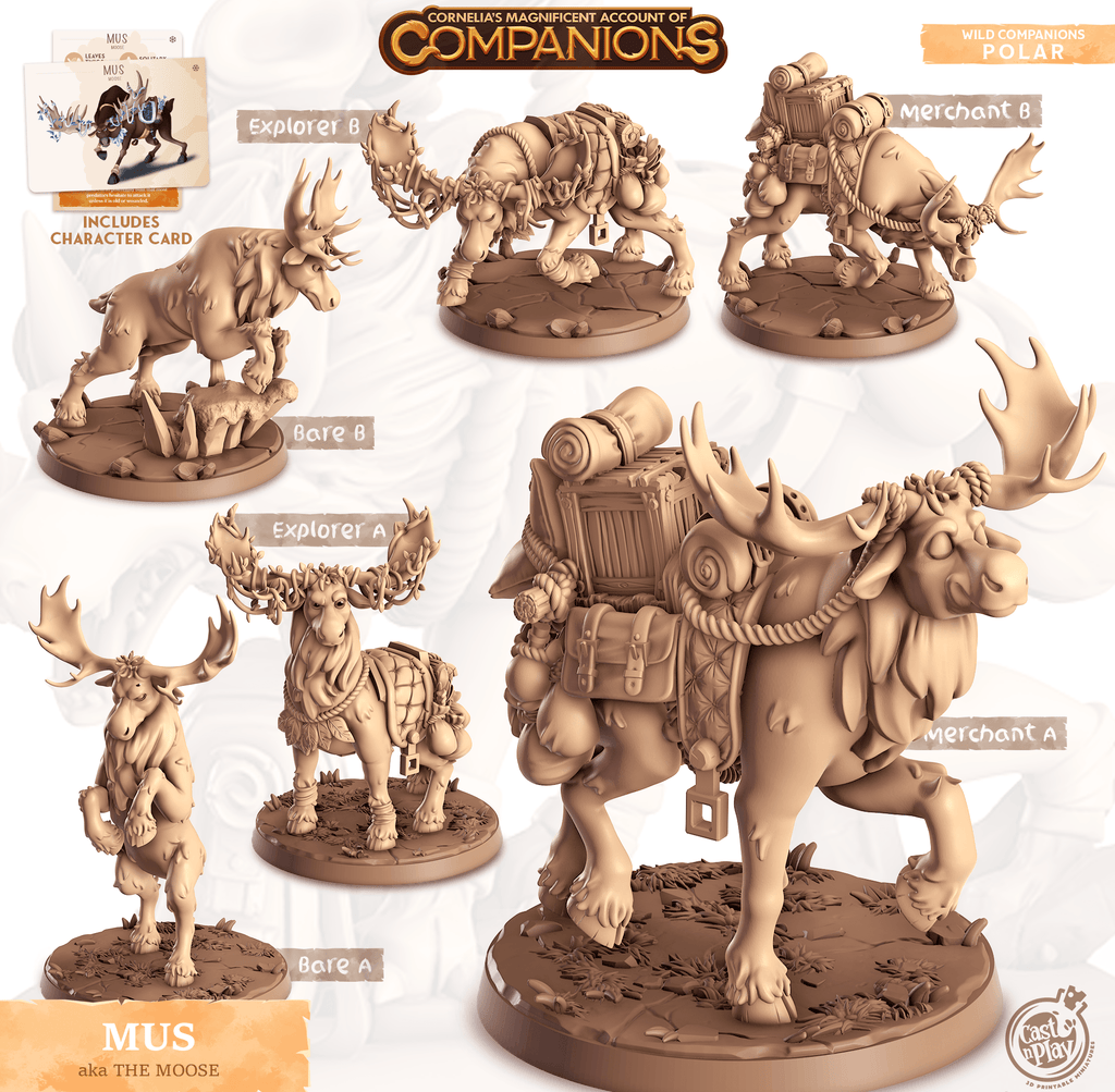 3D Printed Cast n Play Mus - The Moose Companions 28mm 32mm D&D