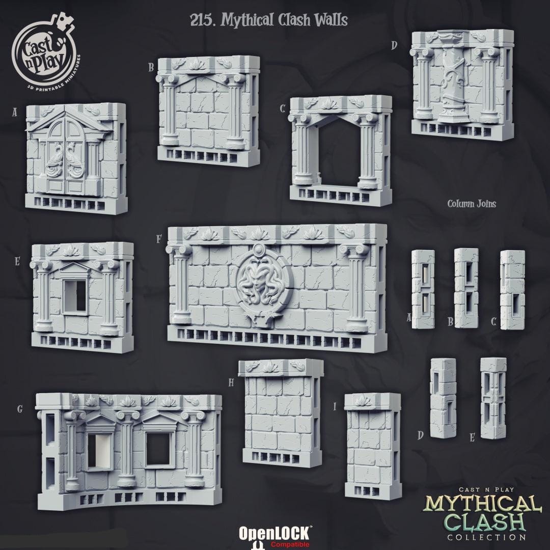 3D Printed Cast n Play Mythical Clash - Mythical Clash Walls 28mm 32mm D&D