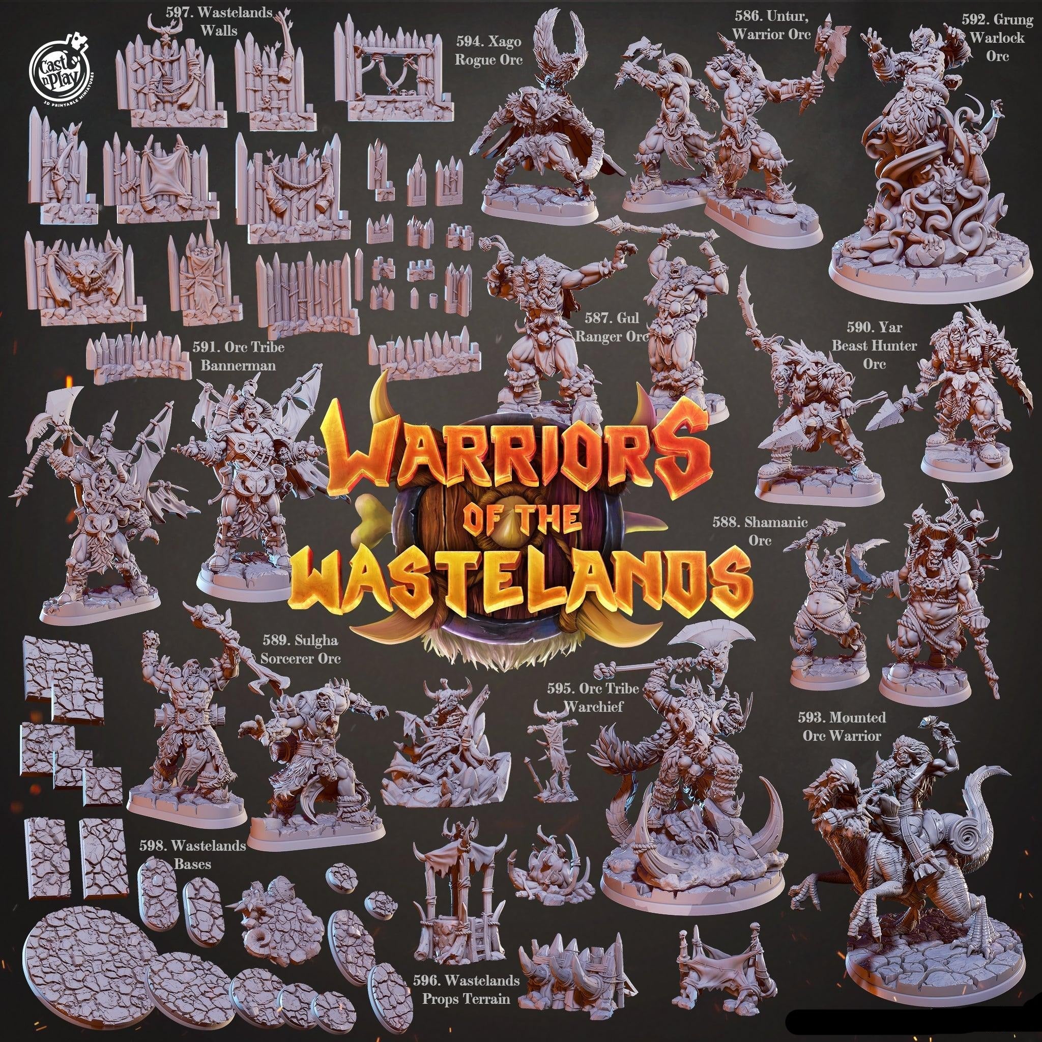 3D Printed Cast n Play Orc Tribe Bannerman Warriors of the Wastelands 28mm 32mm D&D
