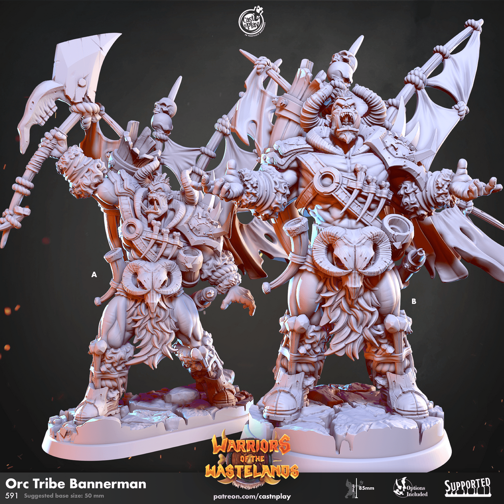 3D Printed Cast n Play Orc Tribe Bannerman Warriors of the Wastelands 28mm 32mm D&D