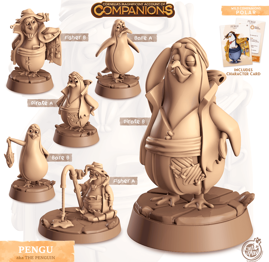 3D Printed Cast n Play Pengu - Peguin Companions 28mm 32mm D&D