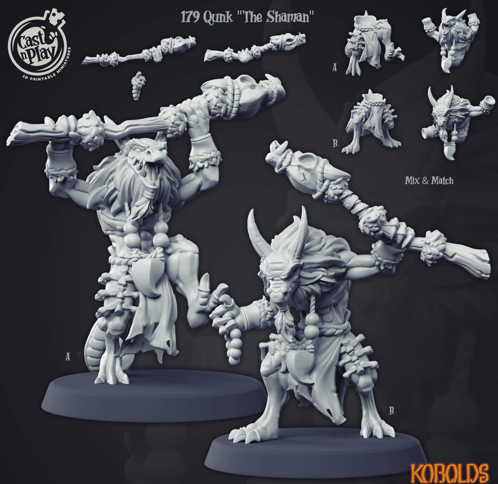 3D Printed Cast n Play Qunk The Shaman Kobold Collection 28 32mm D&D