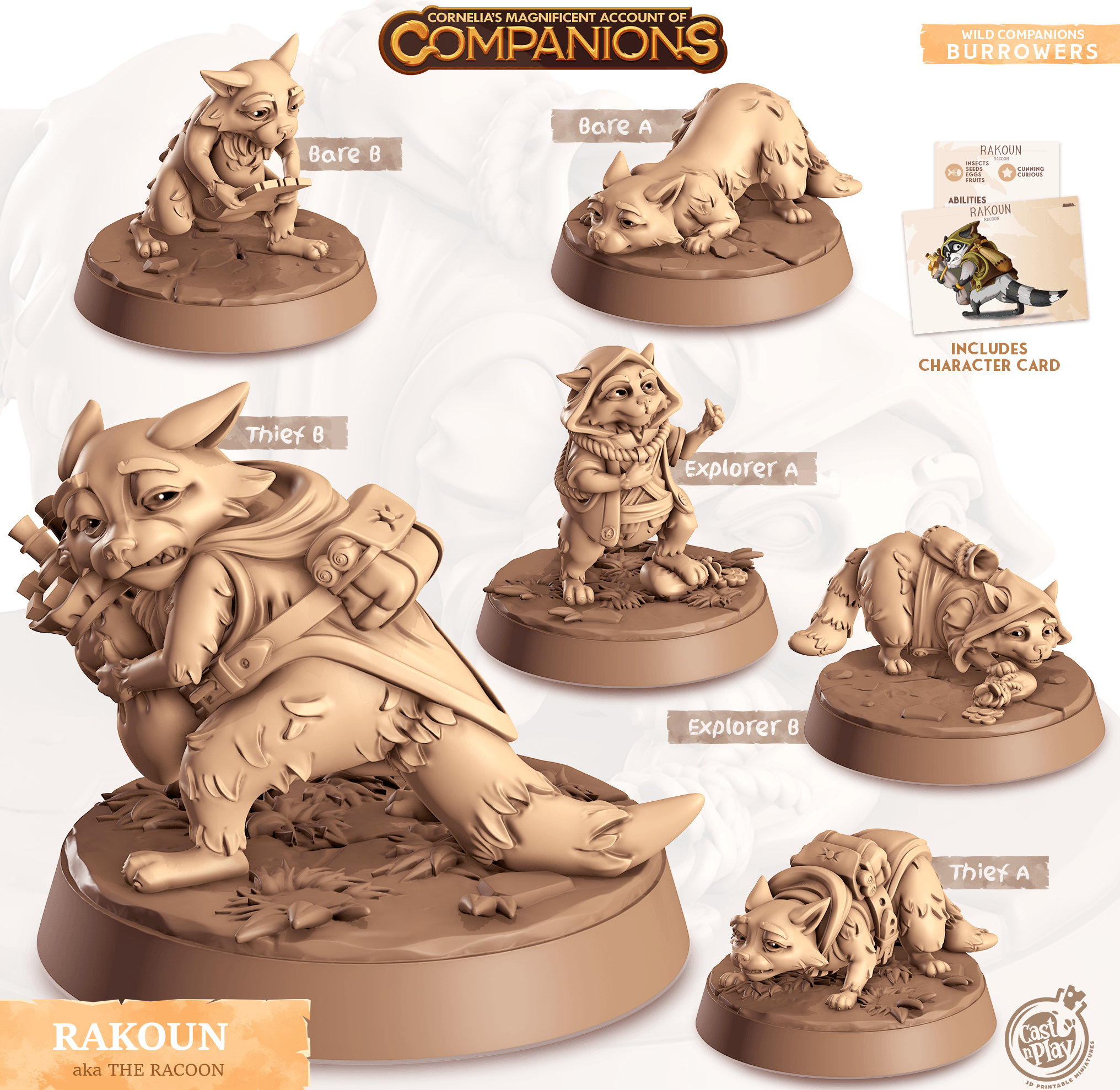 3D Printed Cast n Play Rakoun - Racoon Companions 28mm 32mm D&D