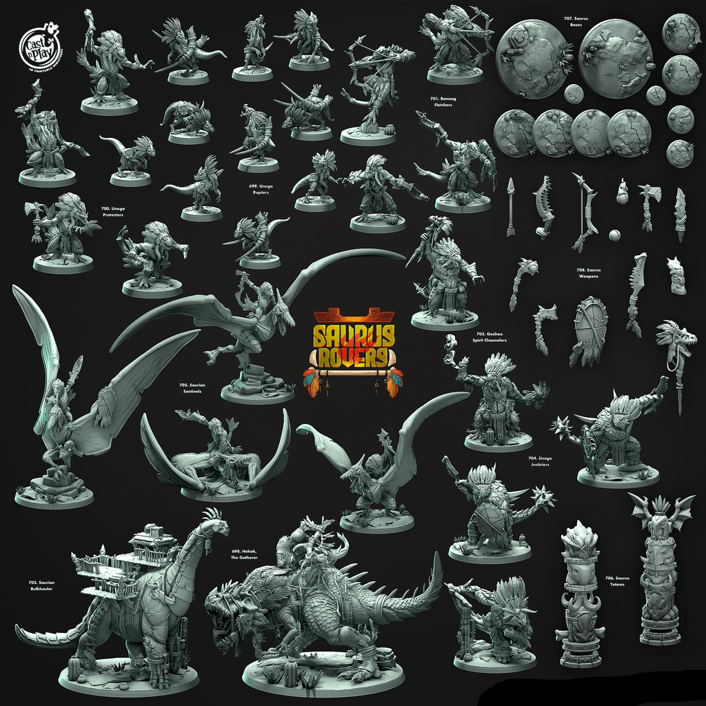 3D Printed Cast n Play Saurus Bases Saurus Rovers Set 28mm 32mm D&D