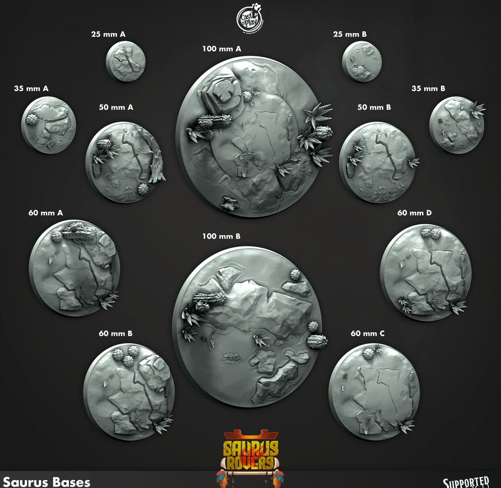3D Printed Cast n Play Saurus Bases Saurus Rovers Set 28mm 32mm D&D