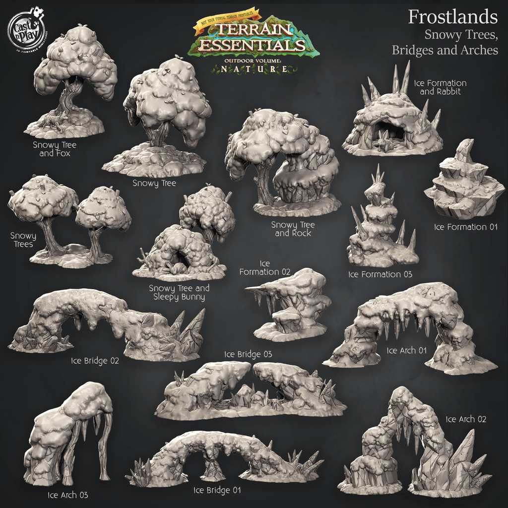 3D Printed Cast n Play Snowy Trees, Bridges and Arches Frostlands Terrain Set Terrain Essentials Nature 28mm 32mm D&D