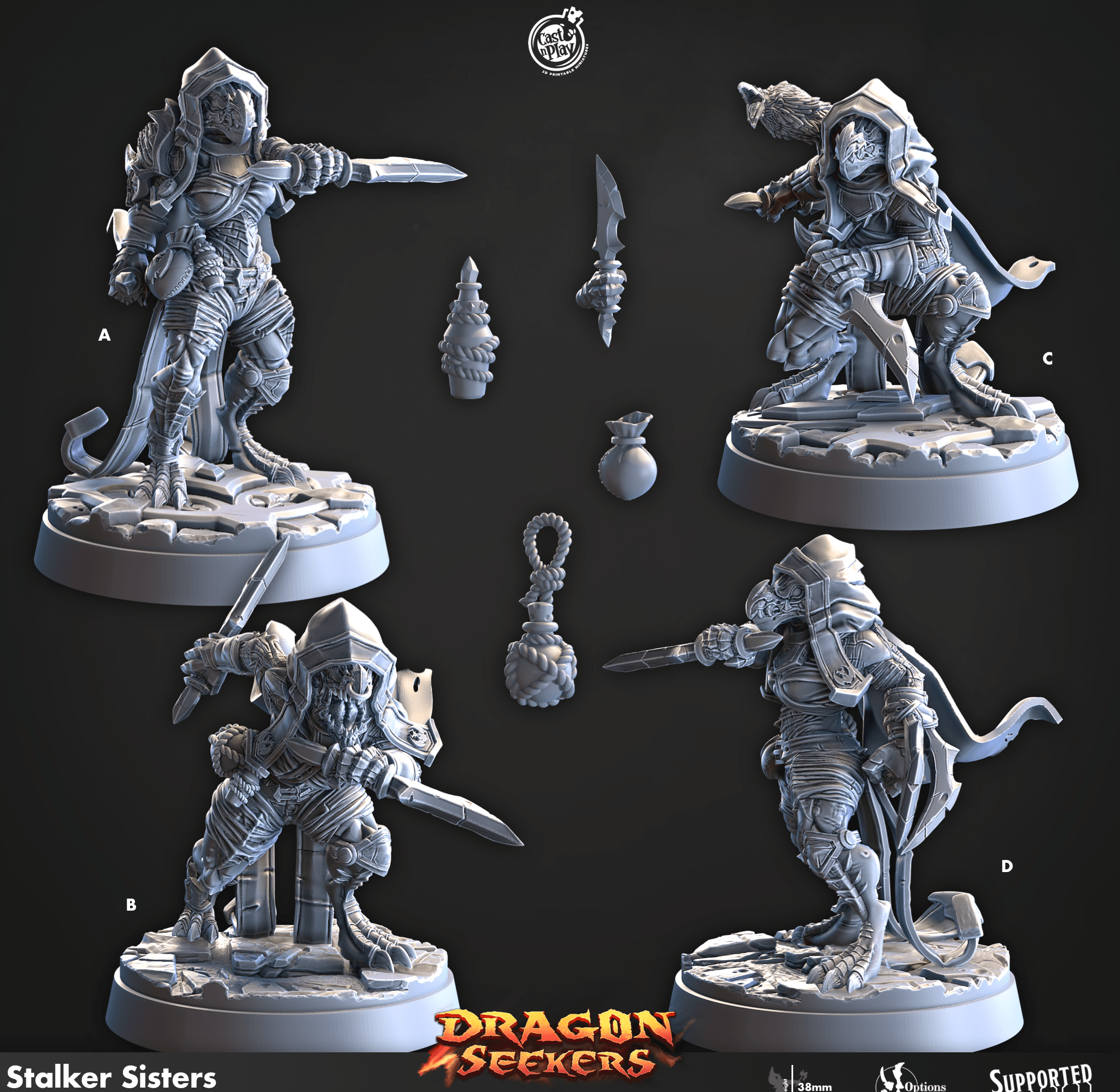 3D Printed Cast n Play Stalker Sisters Dragon Seekers 28mm 32mm D&D