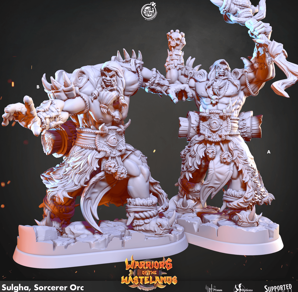 3D Printed Cast n Play Sulgha Orc Sorcerer Warriors of the Wastelands 28mm 32mm D&D