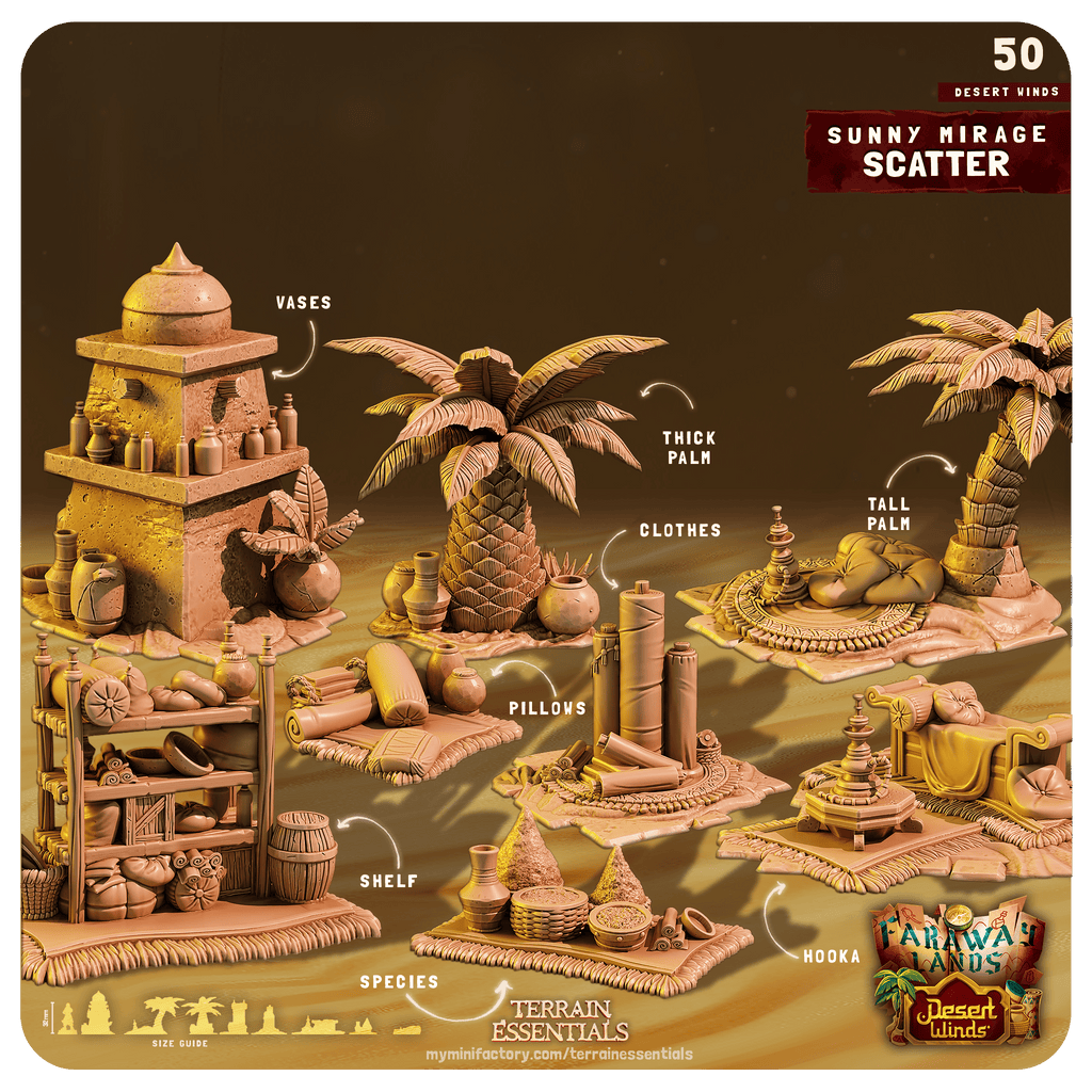 3D Printed Cast n Play Sunny Mirage Scatter Desert Winds Terrain Set 28mm 32mm D&D