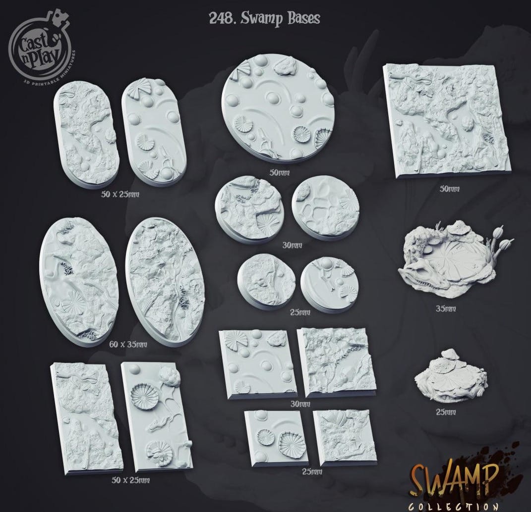 3D Printed Cast n Play Swamp Bases Set 28mm 32mm D&D