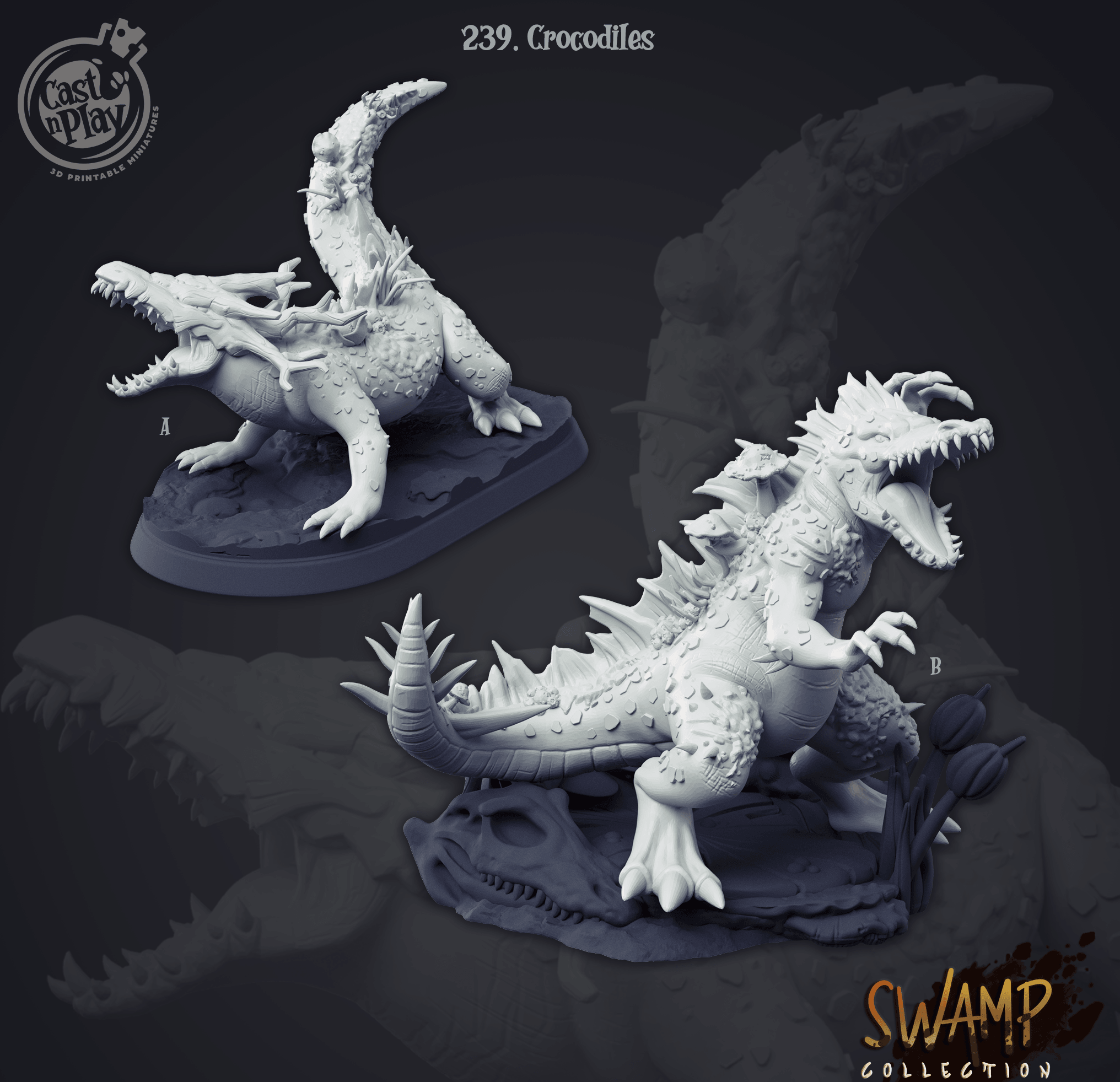 3D Printed Cast n Play Swamp Collection - Crocodiles 28mm 32mm D&D