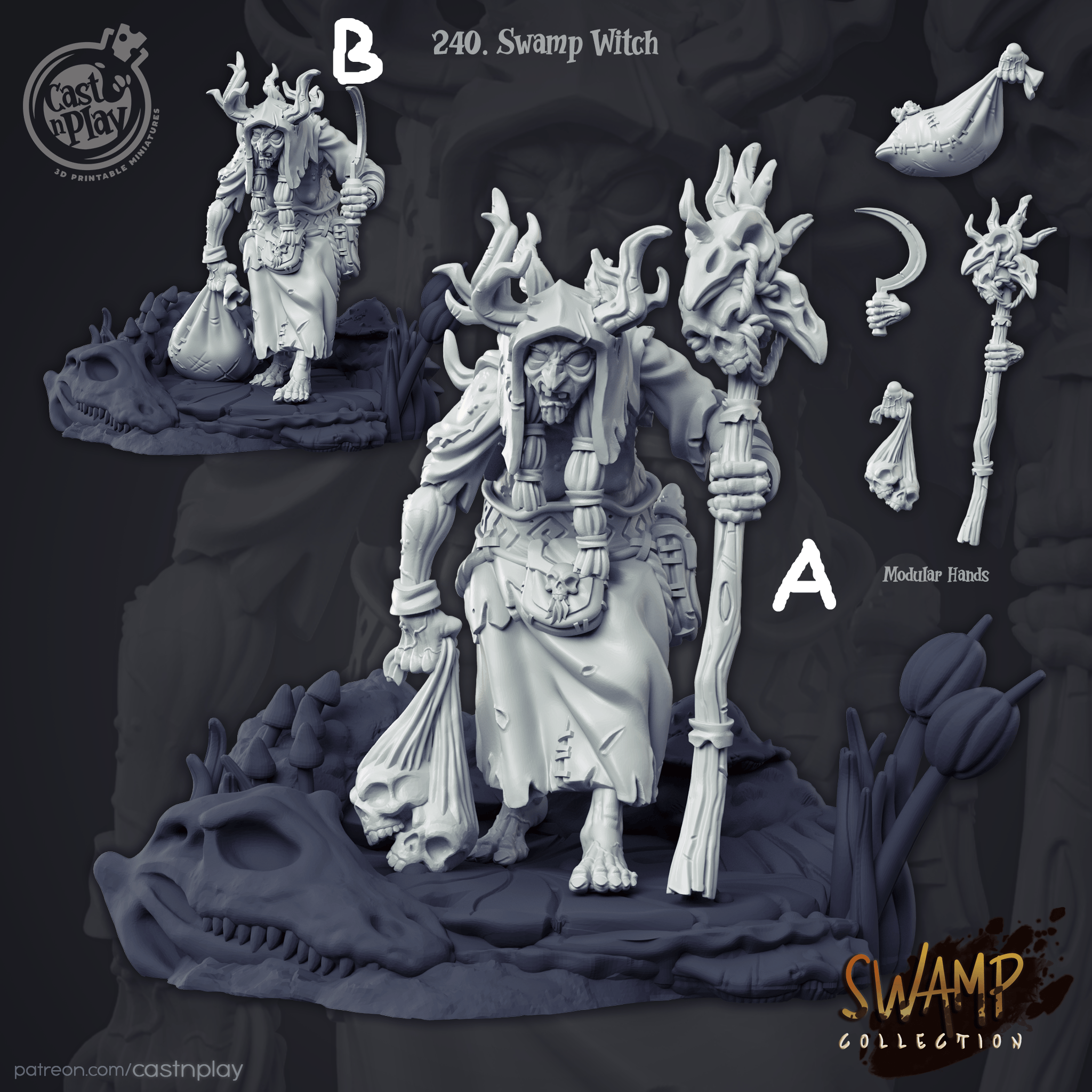 3D Printed Cast n Play Swamp Collection - Swamp Witch 28mm 32mm D&D