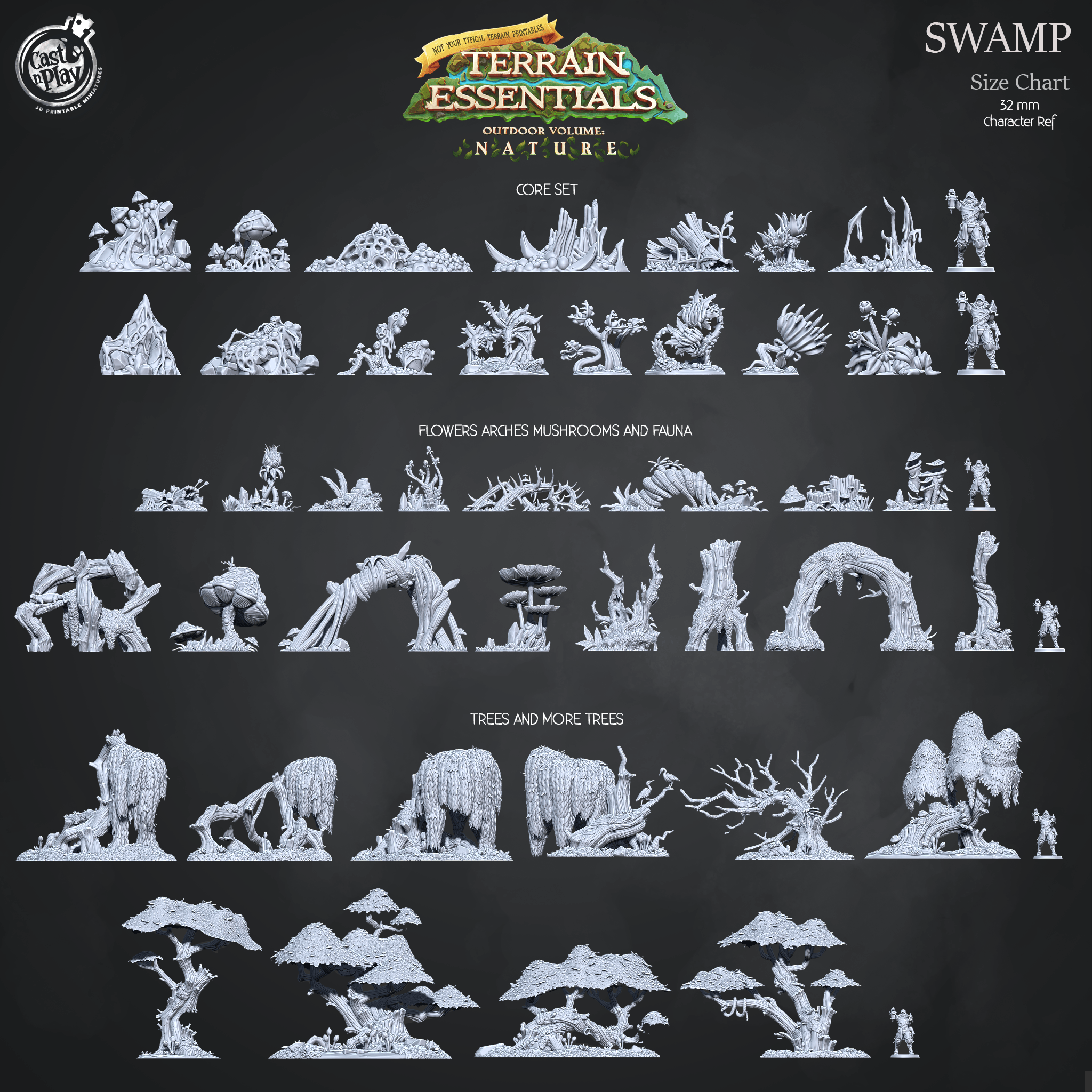 3D Printed Cast n Play Swamp Terrain Swamp Core Set Terrain Essentials Nature 28mm 32mm D&D
