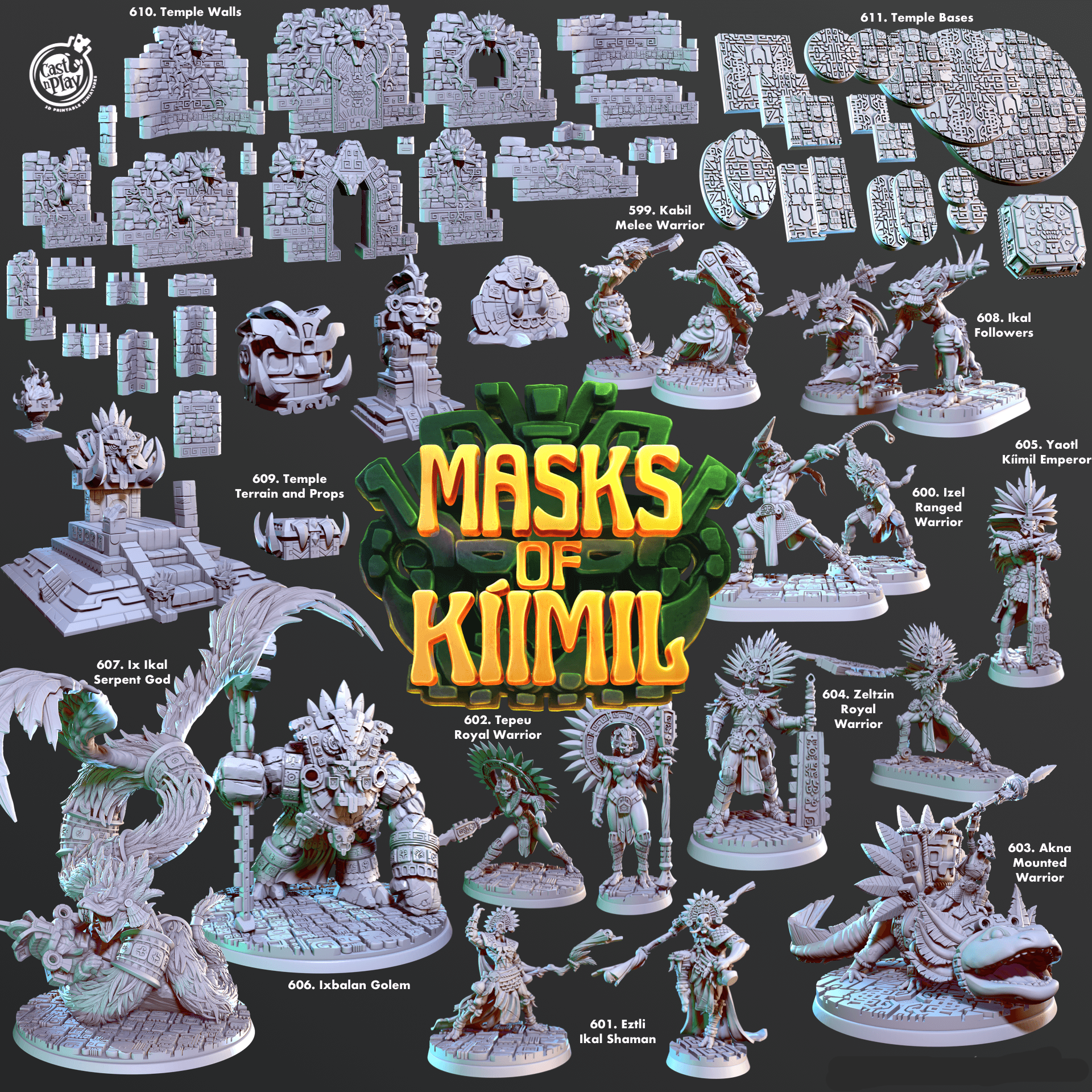 3D Printed Cast n Play Temple Bases Masks of Kiimil 28mm 32mm D&D