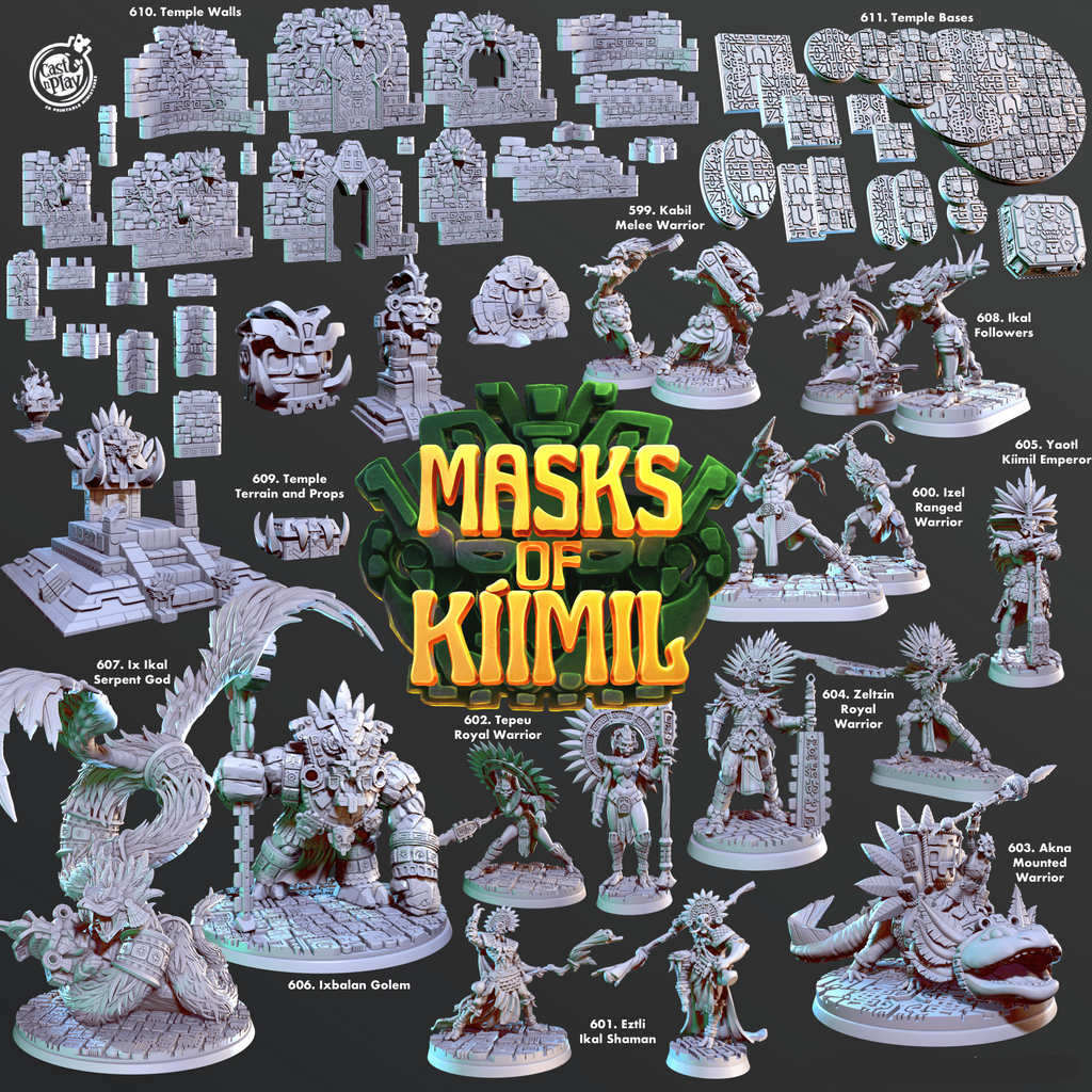 3D Printed Cast n Play Tepeu, Royal Warrior Masks of Kiimil 28 32mm D&D