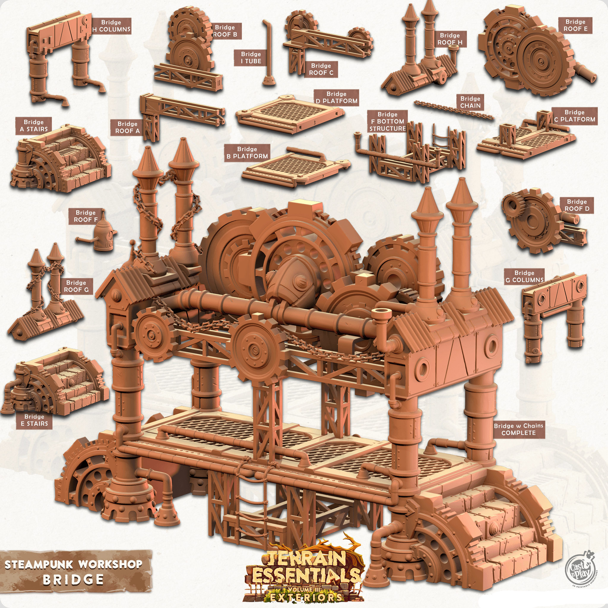 3D Printed Cast n Play Terrain Essentials - Steampunk Workshop Bridge 28mm 32mm