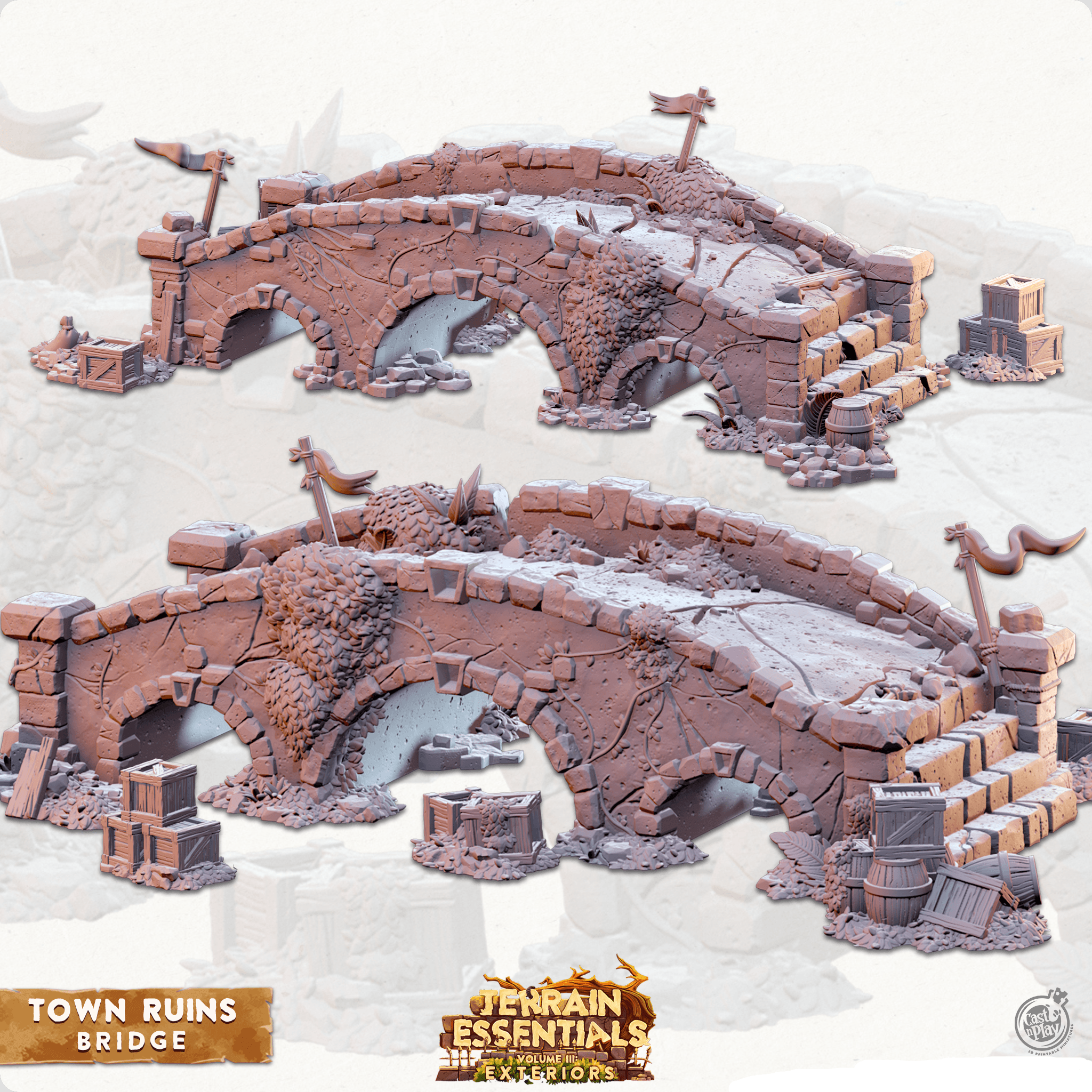 3D Printed Cast n Play Town - Bridge Town Ruins Set 28mm 32mm D&D