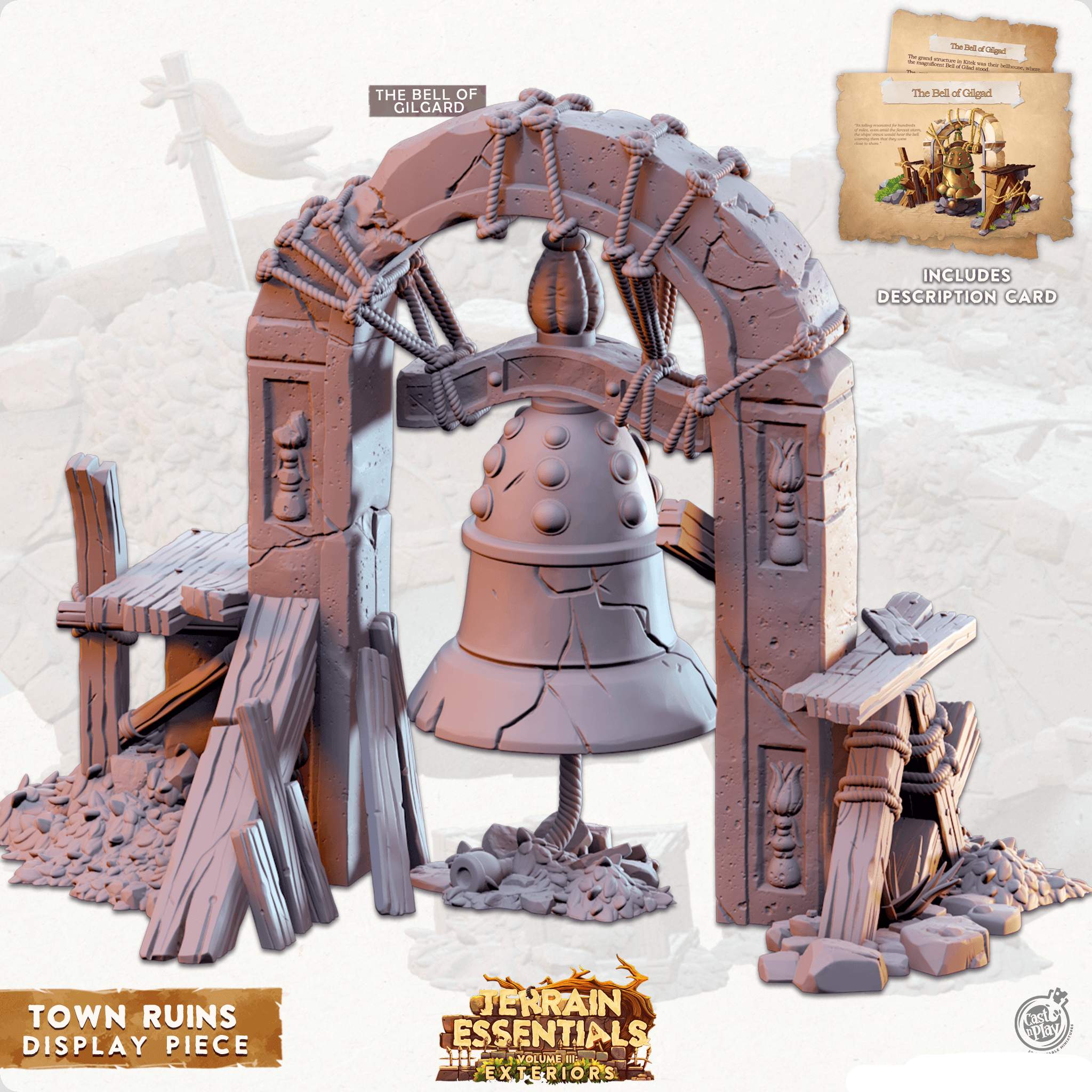 3D Printed Cast n Play Town - Display Bell Town Ruins Set 28mm 32mm D&D