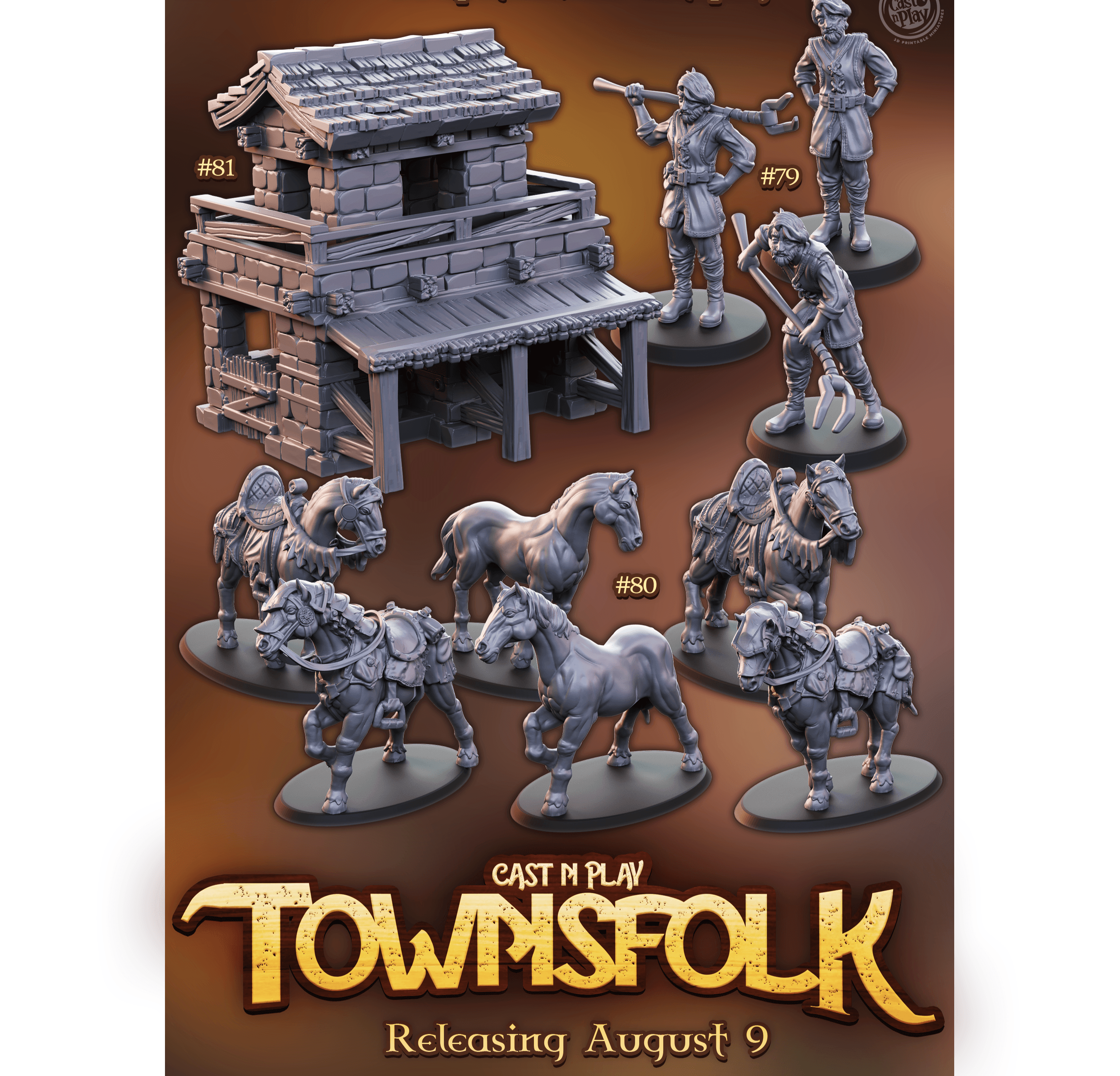 3D Printed Cast n Play Townsfolk First Release 28mm 32mm D&D