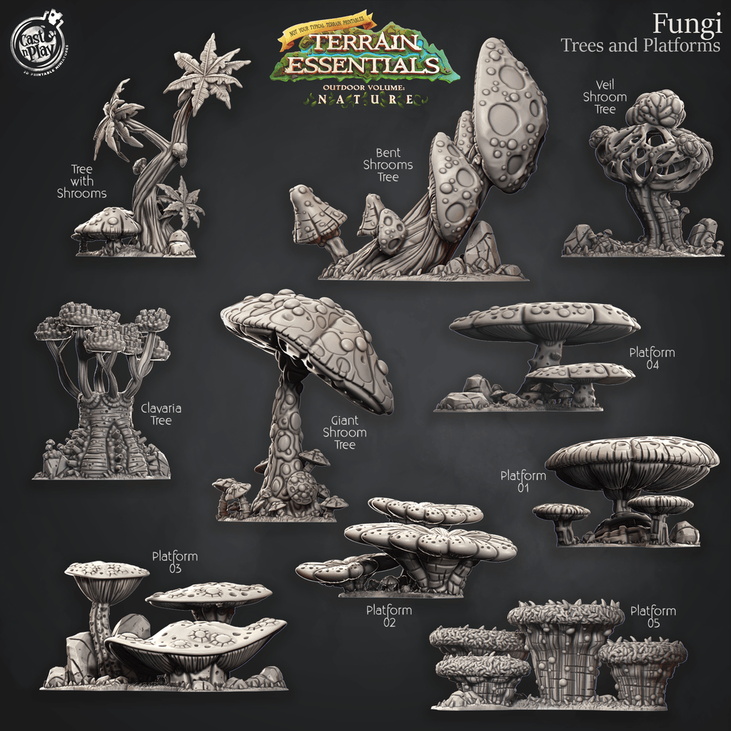 3D Printed Cast n Play Trees And Fungi Platforms Fungi Terrain Set Terrain Essentials Nature 28mm 32mm D&D