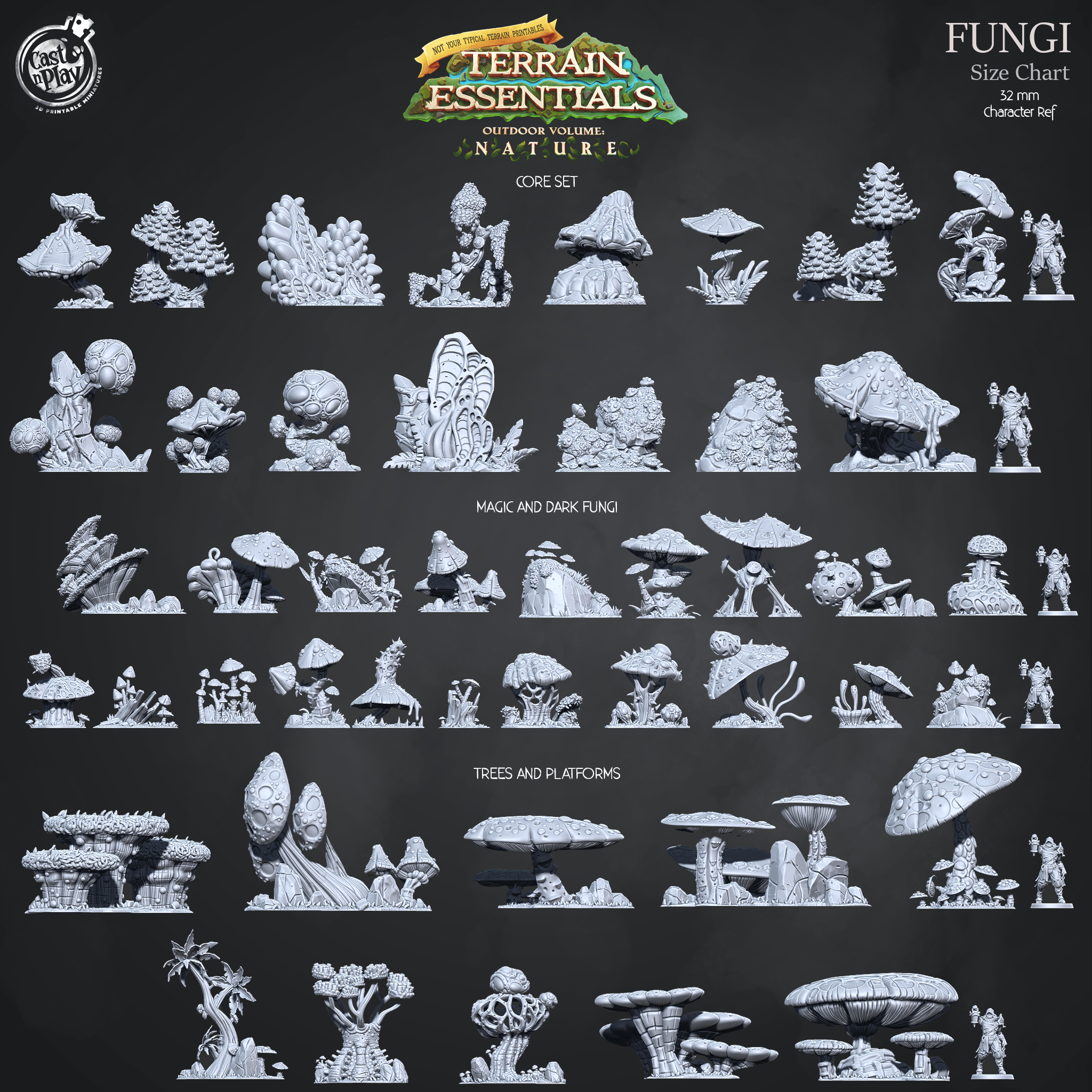 3D Printed Cast n Play Trees And Fungi Platforms Fungi Terrain Set Terrain Essentials Nature 28mm 32mm D&D