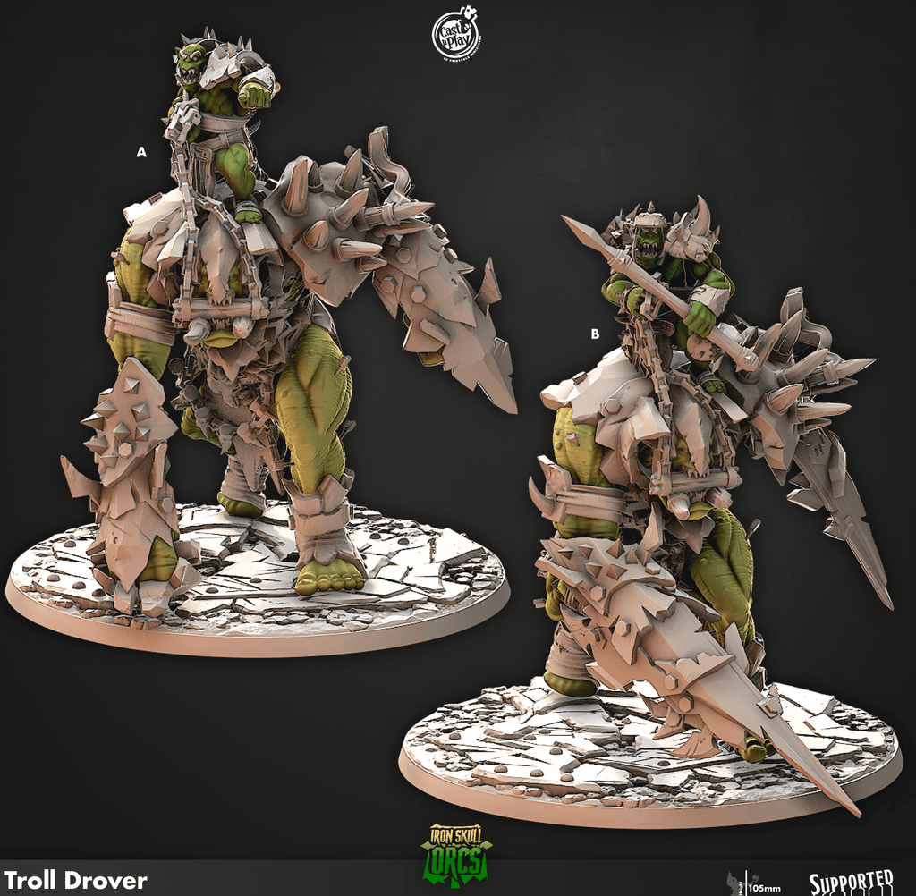 3D Printed Cast n Play Troll Drover Iron Skull Orcs 28mm 32mm D&D