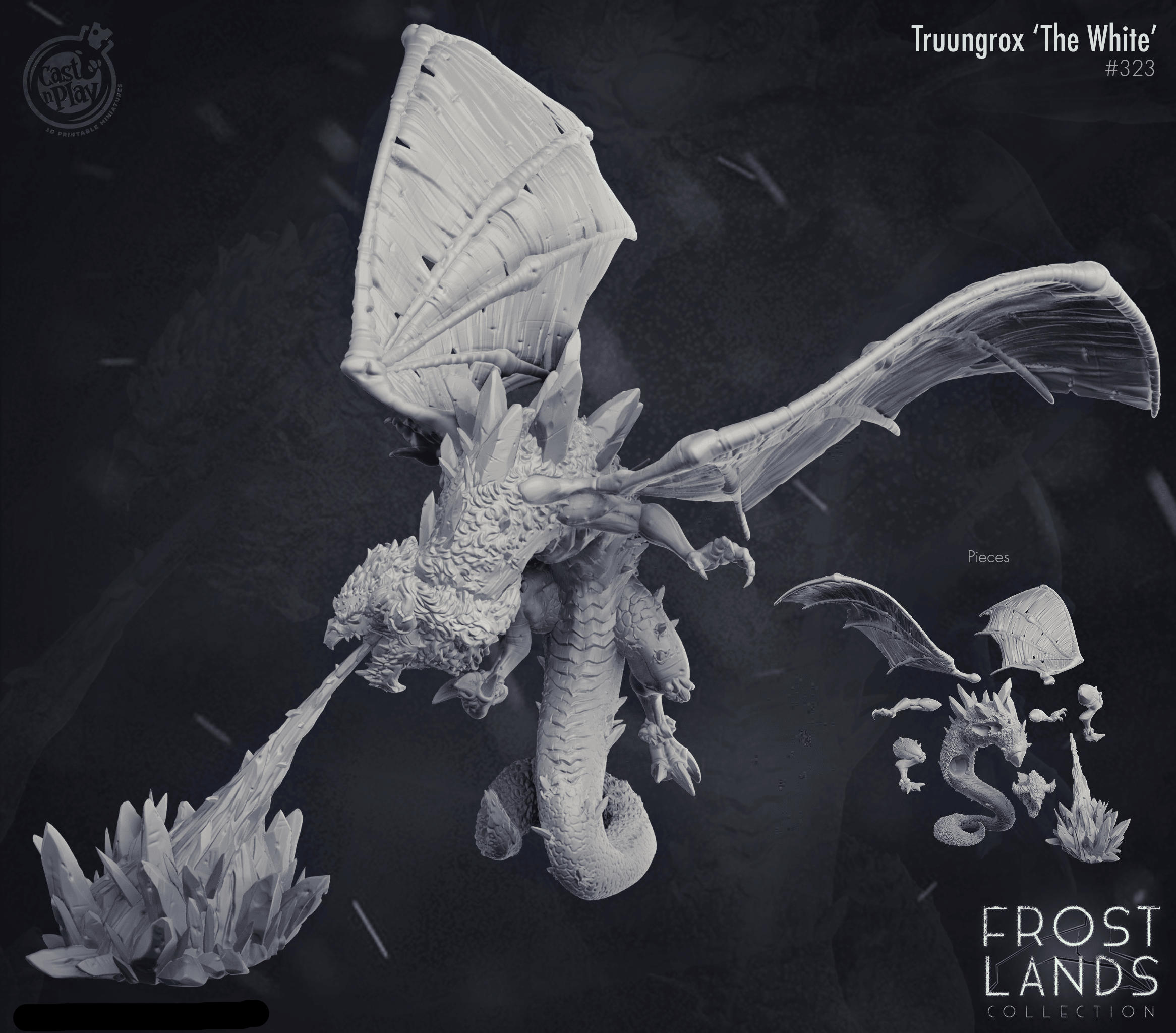 3D Printed Cast n Play Truungrox The White Dragon Frost Land 28mm 32mm D&D