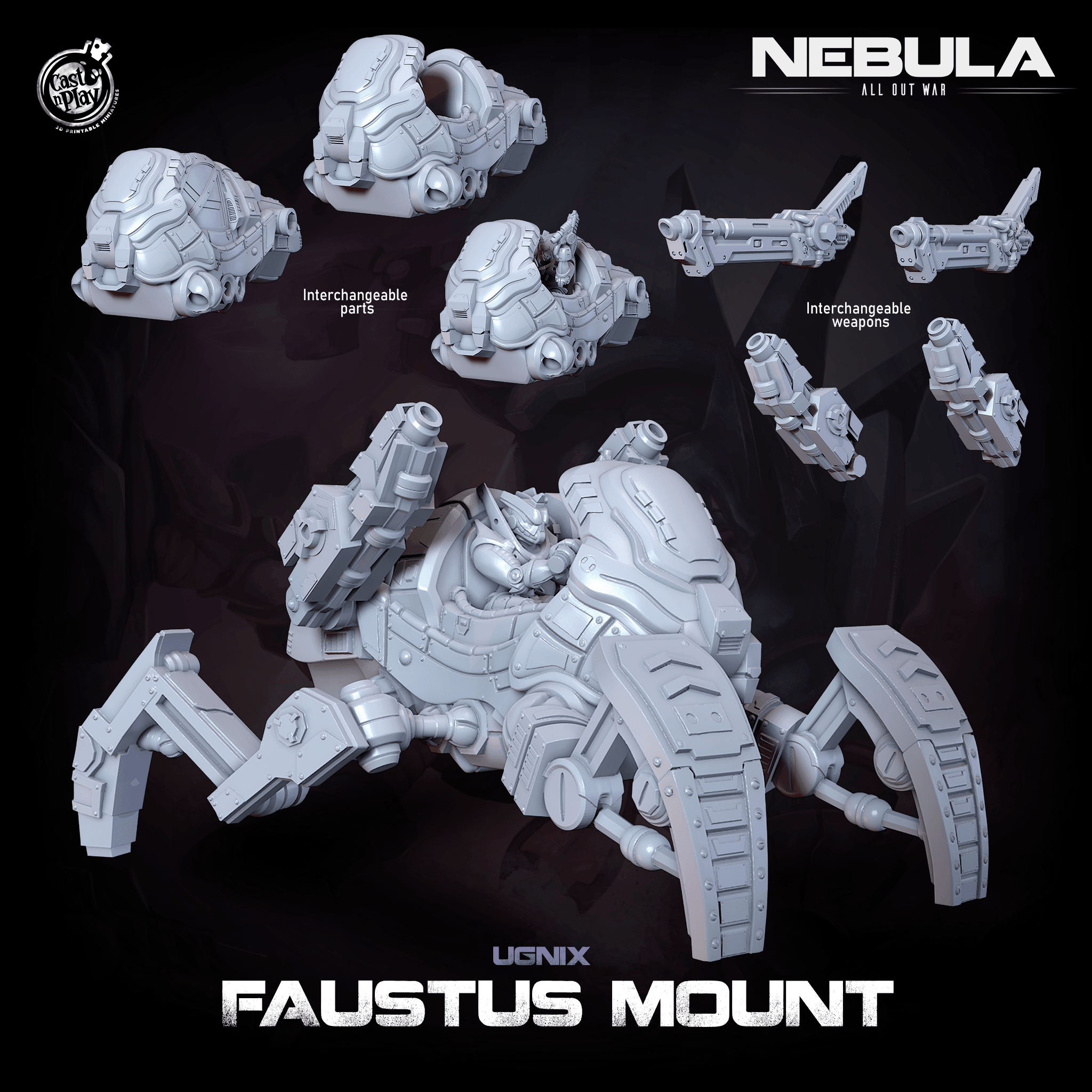 3D Printed Cast n Play Ugnix Faustus Mount Nebula All Out War 28mm 32mm D&D