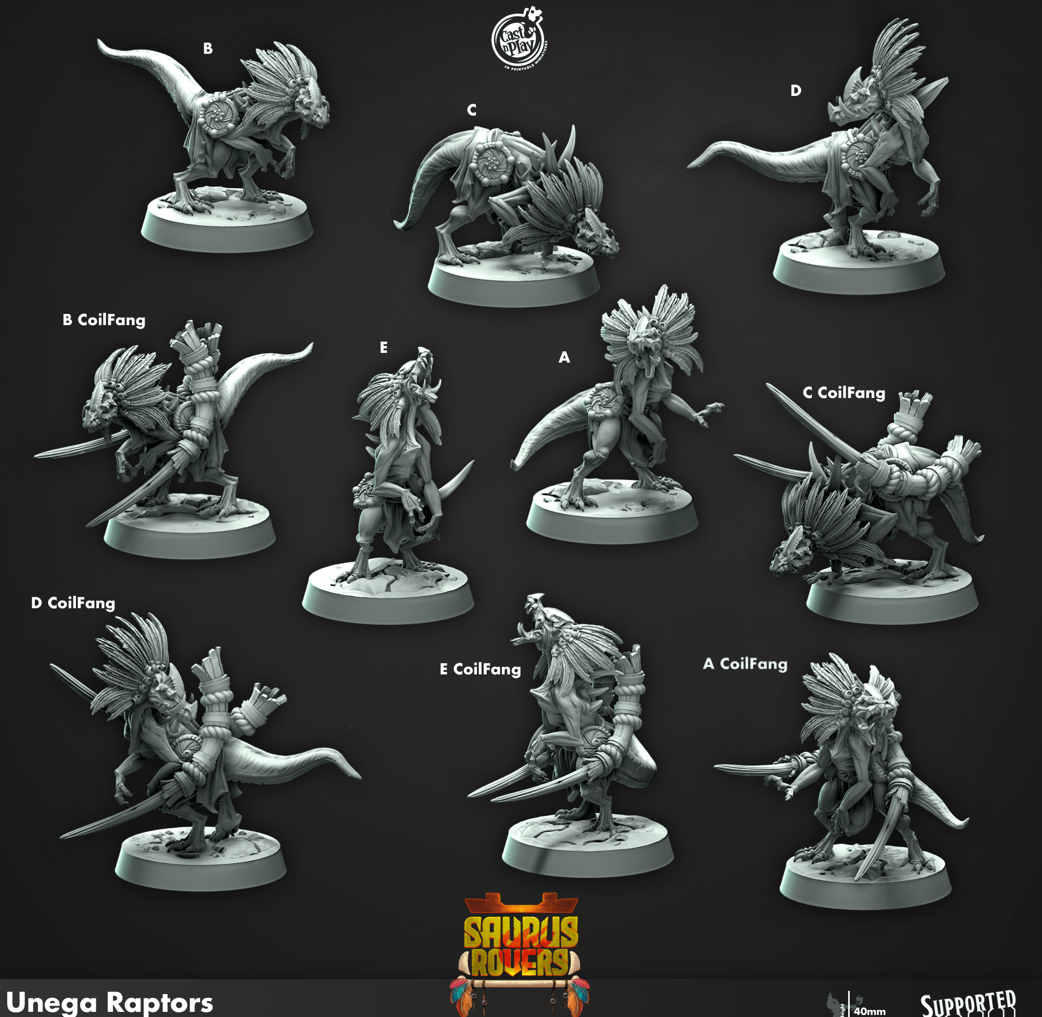 3D Printed Cast n Play Unega Raptors Saurus Rovers Set 28mm 32mm D&D