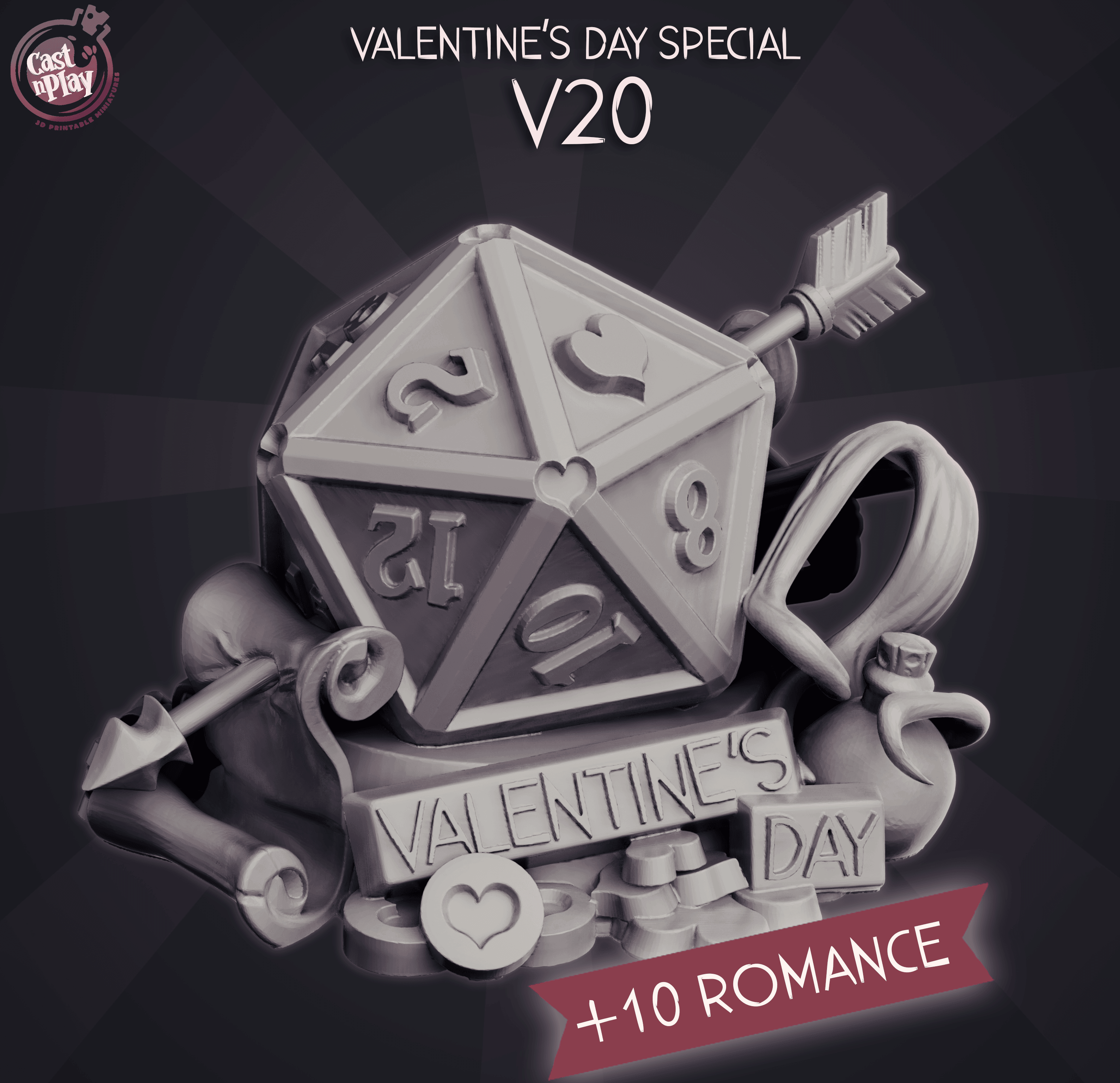 3D Printed Cast n Play Valentines Day Gamer Display D&D
